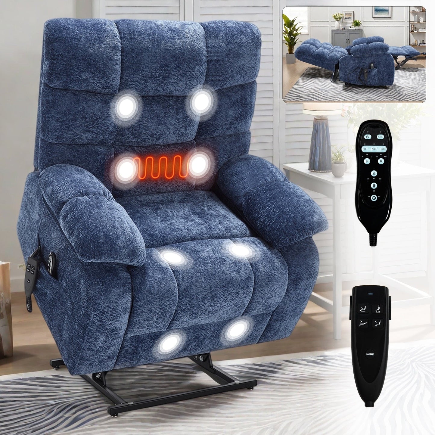 Oversized Power Lift Recliner with Dual Motors, Heat & Massage, Infinite Recline (350LBS Capacity), Remote Control