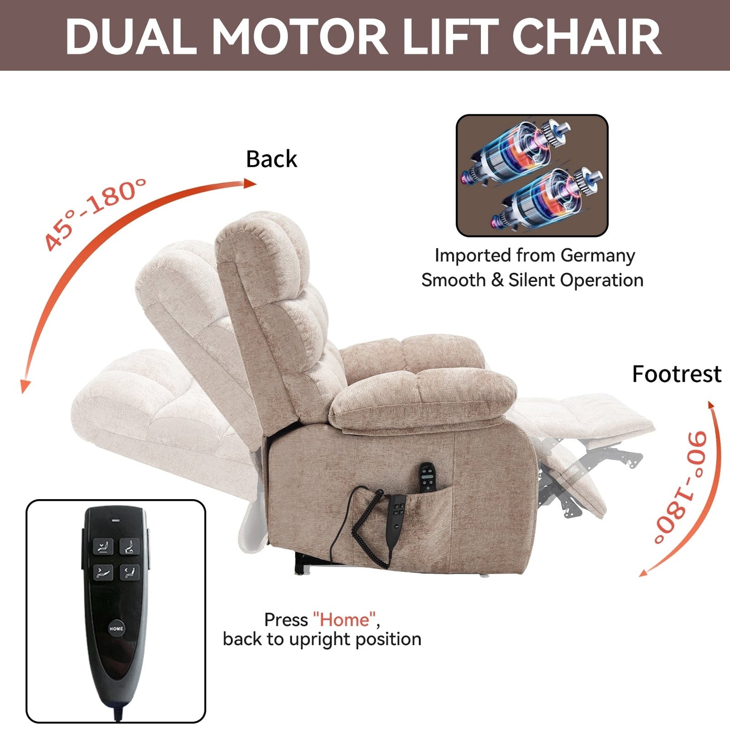Oversized Power Lift Recliner with Dual Motors, Heat & Massage, Infinite Recline (350LBS Capacity), Remote Control
