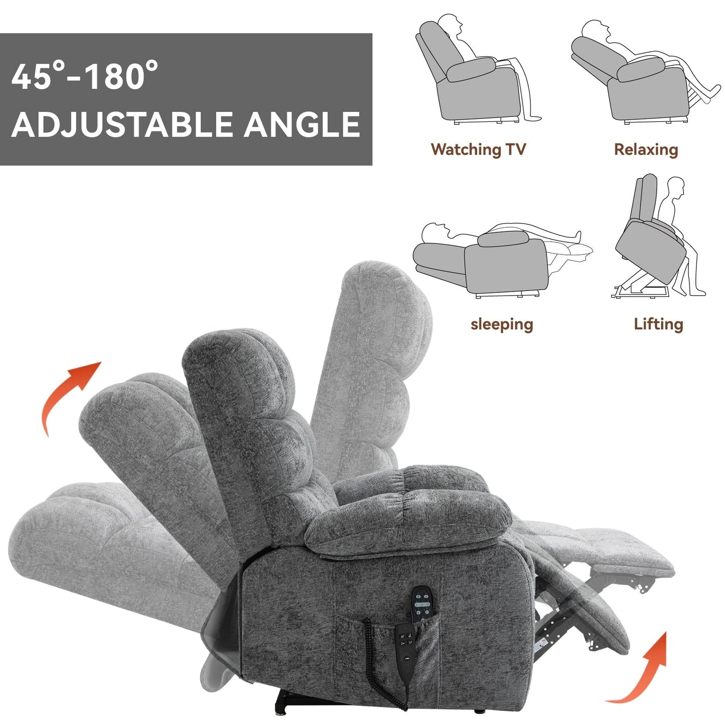Oversized Power Lift Recliner with Dual Motors, Heat & Massage, Infinite Recline (350LBS Capacity), Remote Control