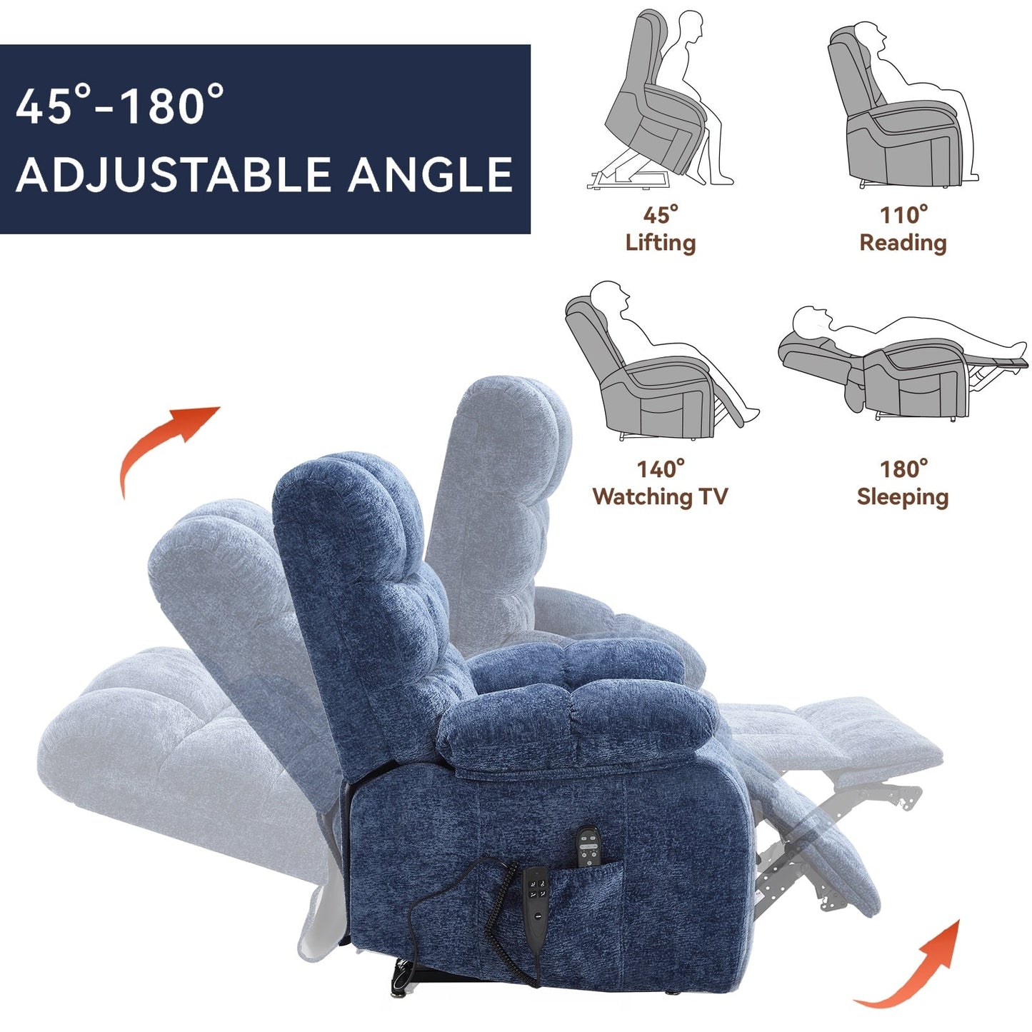 Oversized Power Lift Recliner with Dual Motors, Heat & Massage, Infinite Recline (350LBS Capacity), Remote Control