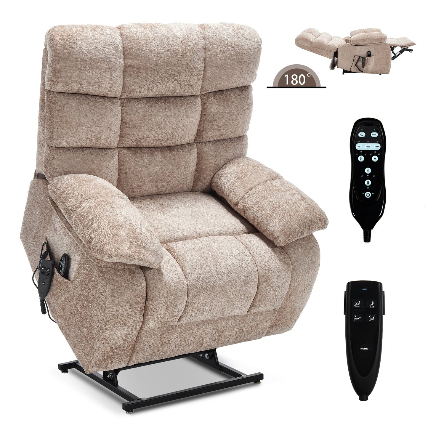 Oversized Power Lift Recliner with Dual Motors, Heat & Massage, Infinite Recline (350LBS Capacity), Remote Control
