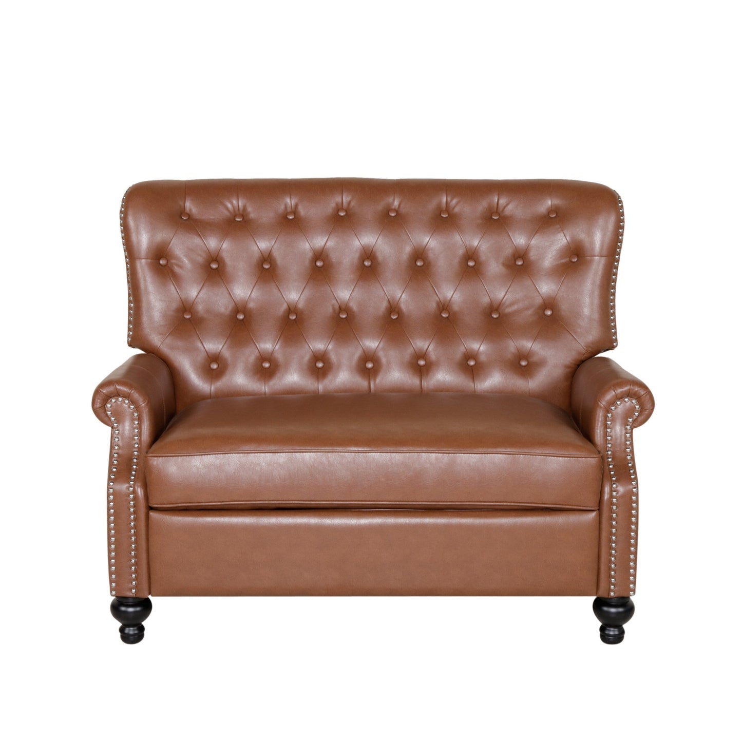 Oversized Recliner Chair, Rivets, Tufted Back Light Brown Faux Leather