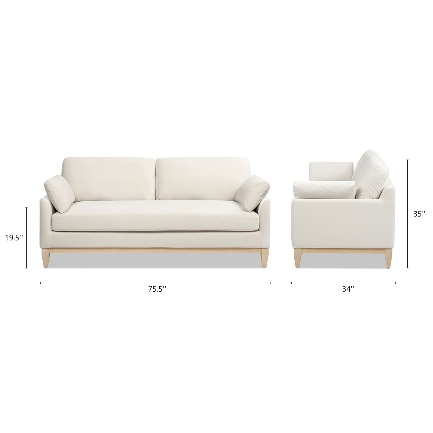 Pasadena 75.5 Velvet Modern Farmhouse Loose Pillow-Back Sofa