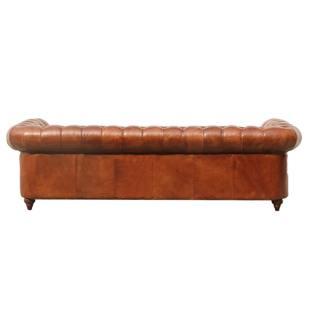 Pasargad Home Paris Club Chesterfield Tufted Sofa, Brown - 28.7'' H x 97.2'' W x 39'' D
