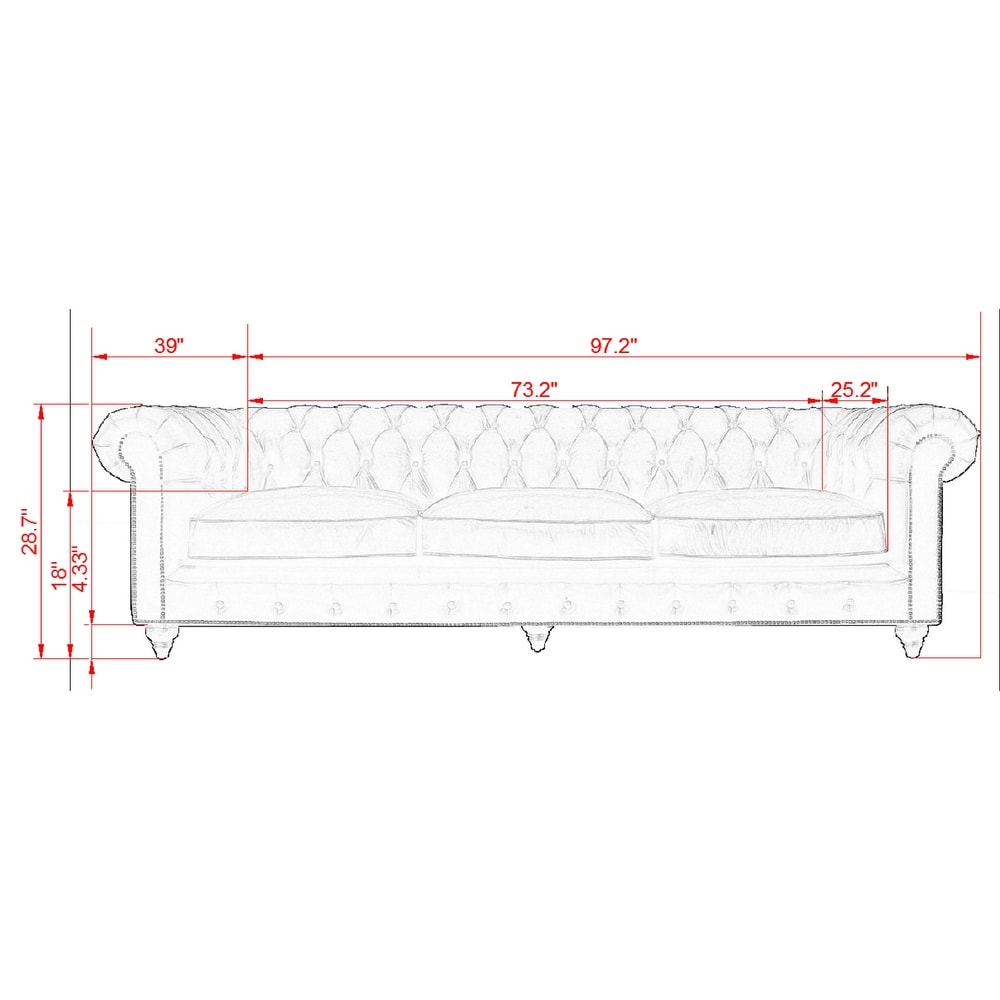 Pasargad Home Paris Club Chesterfield Tufted Sofa, Brown - 28.7'' H x 97.2'' W x 39'' D