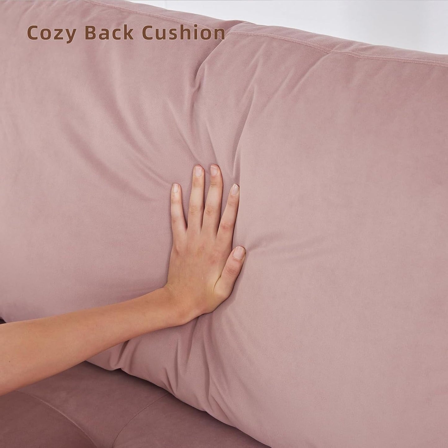 Pink Modern Fabric 74'' Sofa Couch, 3-Seater with Storage Pockets, High-Density Foam Cushions, and Wooden Legs