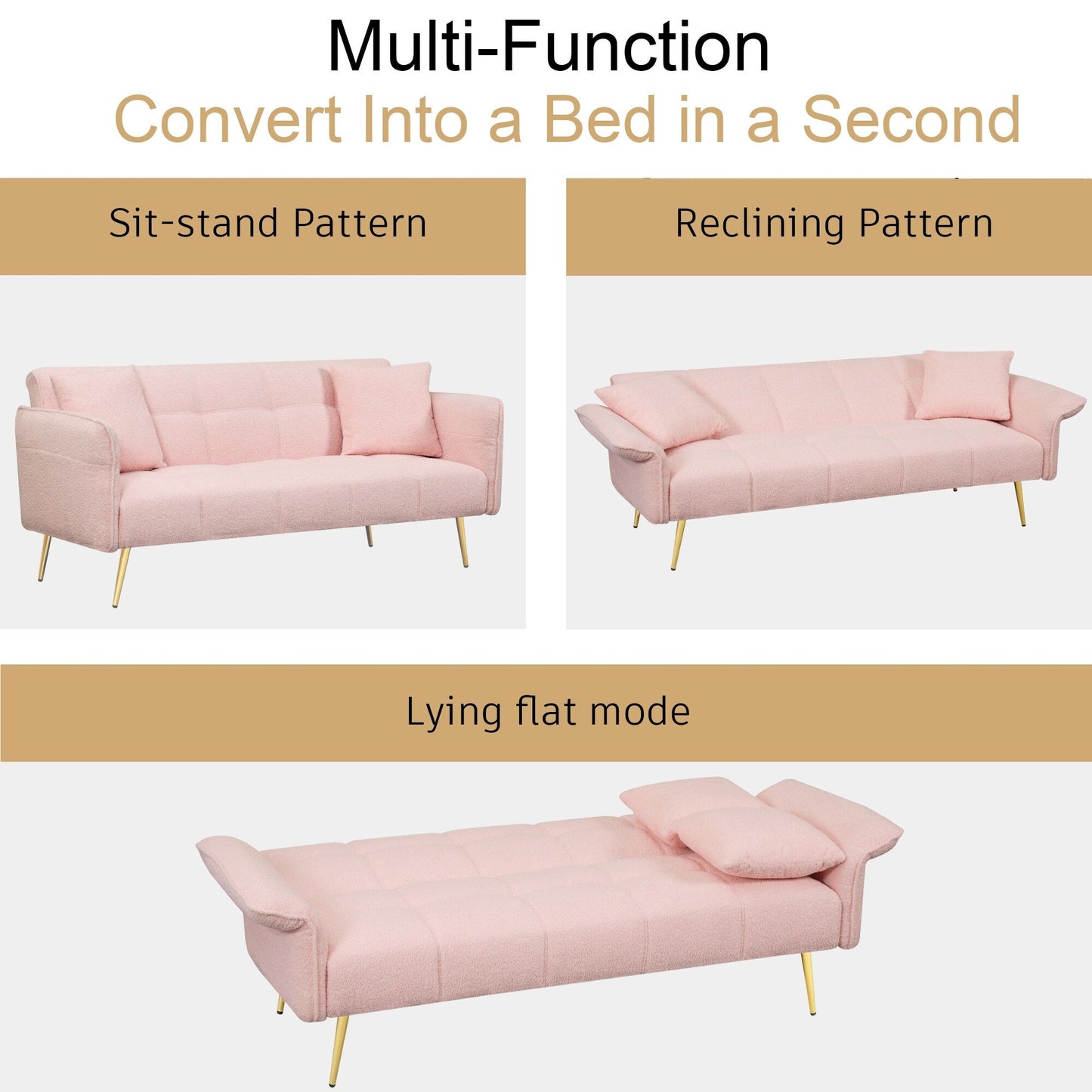Pink Teddy Fleece Convertible Futon Sofa Bed