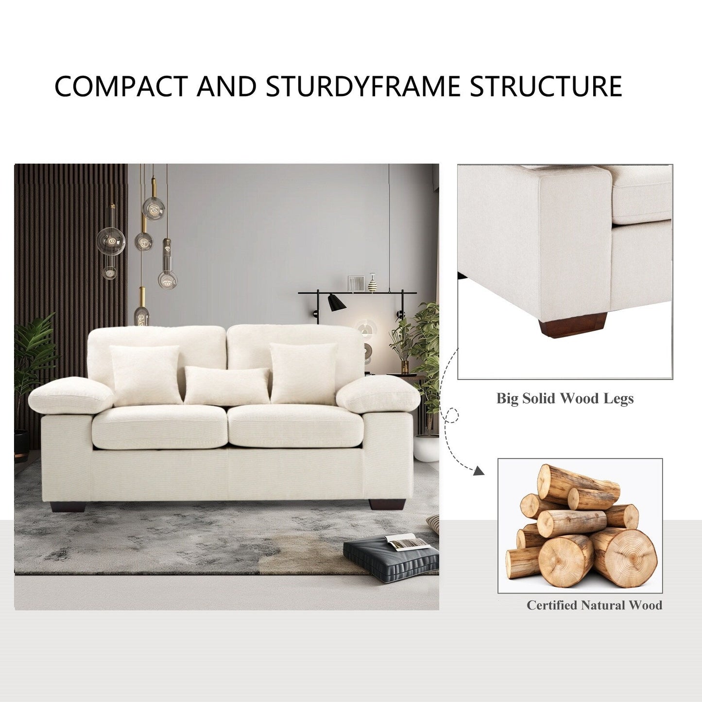 Plush Chenille Loveseat 73 - Includes Bonus 3 Pillows & Removable Back Cushion - Living Room 2-Seater Sofa