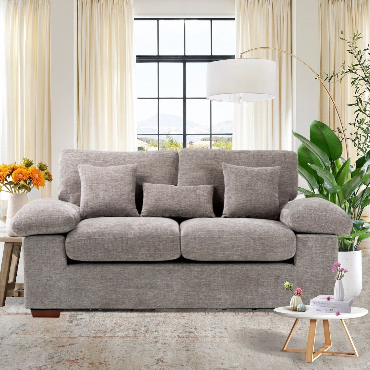 Plush Chenille Loveseat 73 - Includes Bonus 3 Pillows & Removable Back Cushion - Living Room 2-Seater Sofa