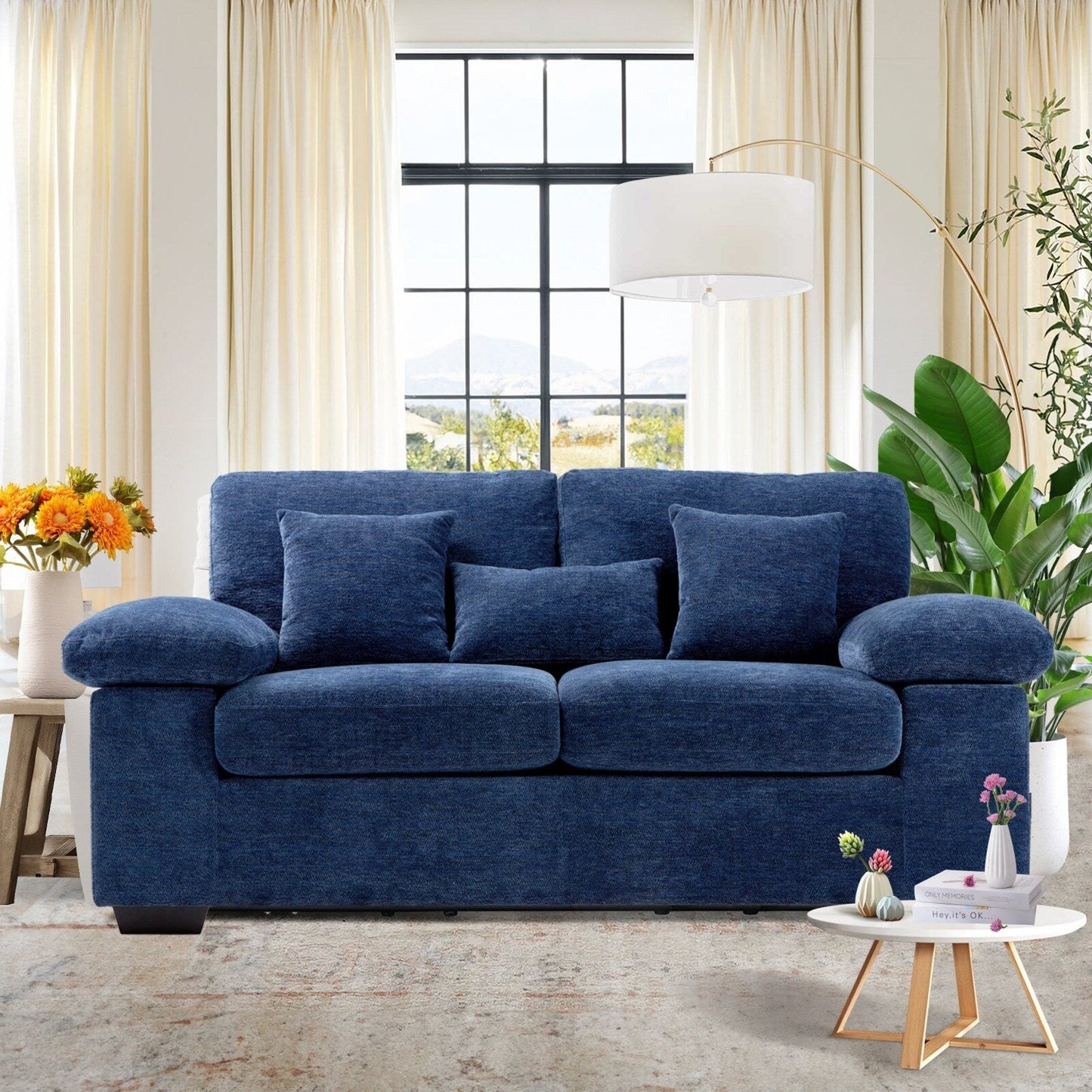 Plush Chenille Loveseat 73 - Includes Bonus 3 Pillows & Removable Back Cushion - Living Room 2-Seater Sofa