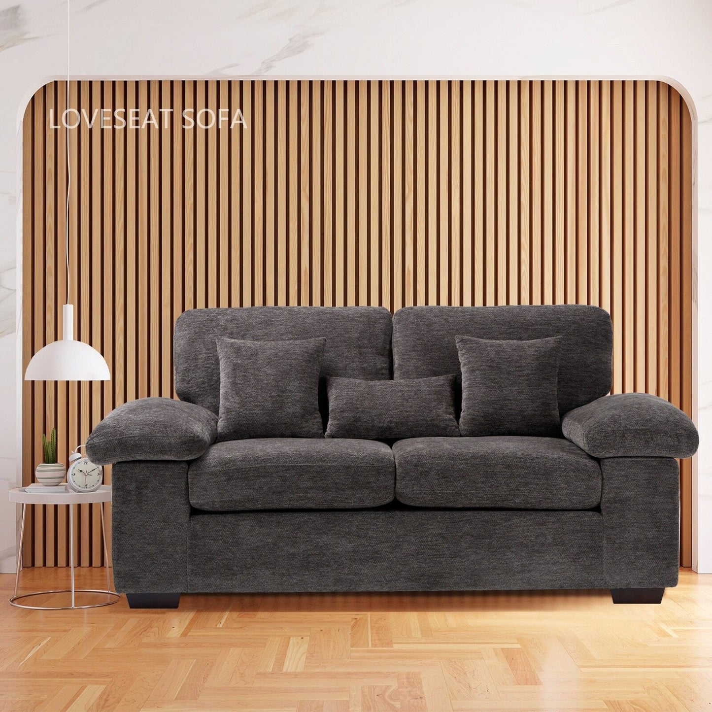 Plush Chenille Loveseat 73 - Includes Bonus 3 Pillows & Removable Back Cushion - Living Room 2-Seater Sofa
