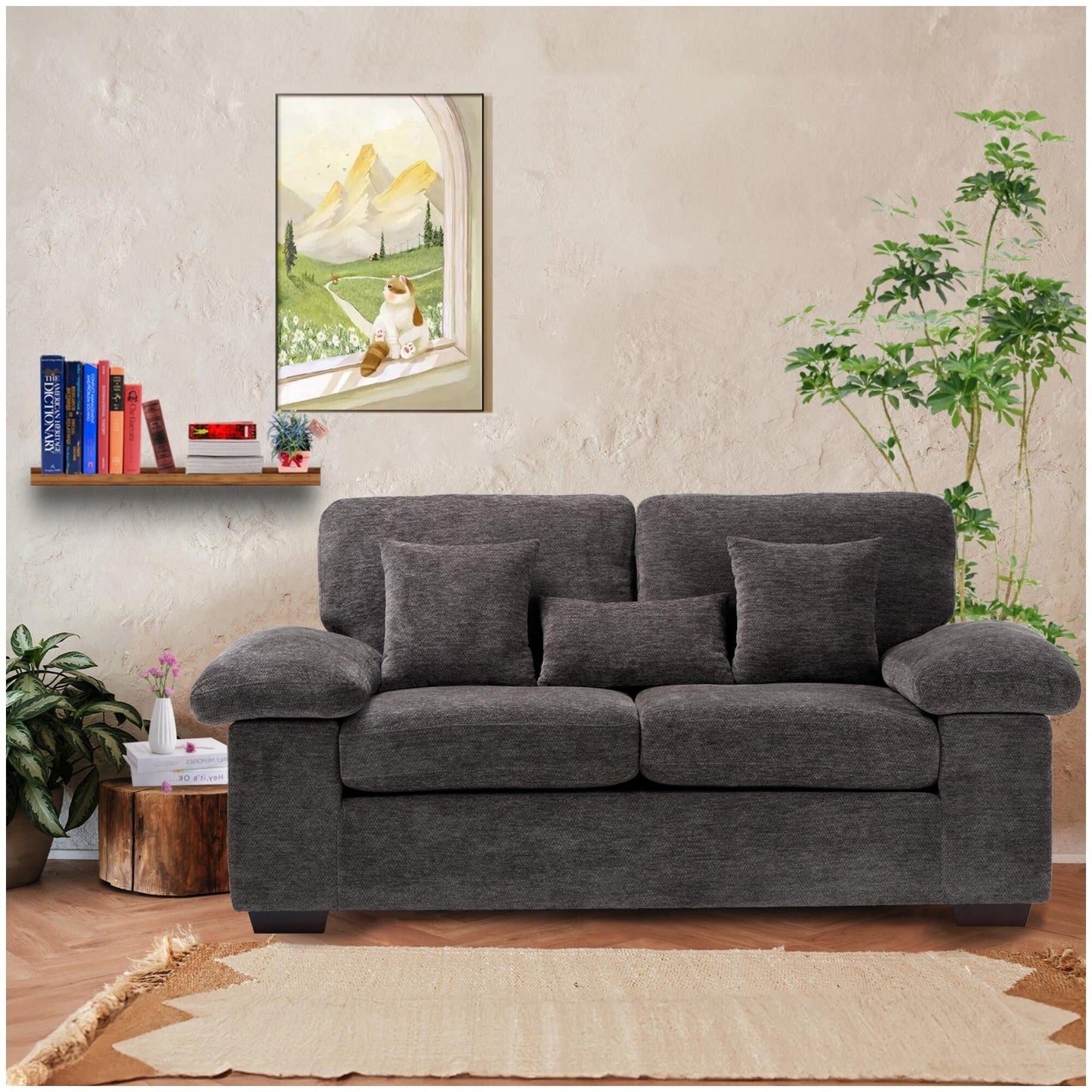 Plush Chenille Loveseat 73 - Includes Bonus 3 Pillows & Removable Back Cushion - Living Room 2-Seater Sofa