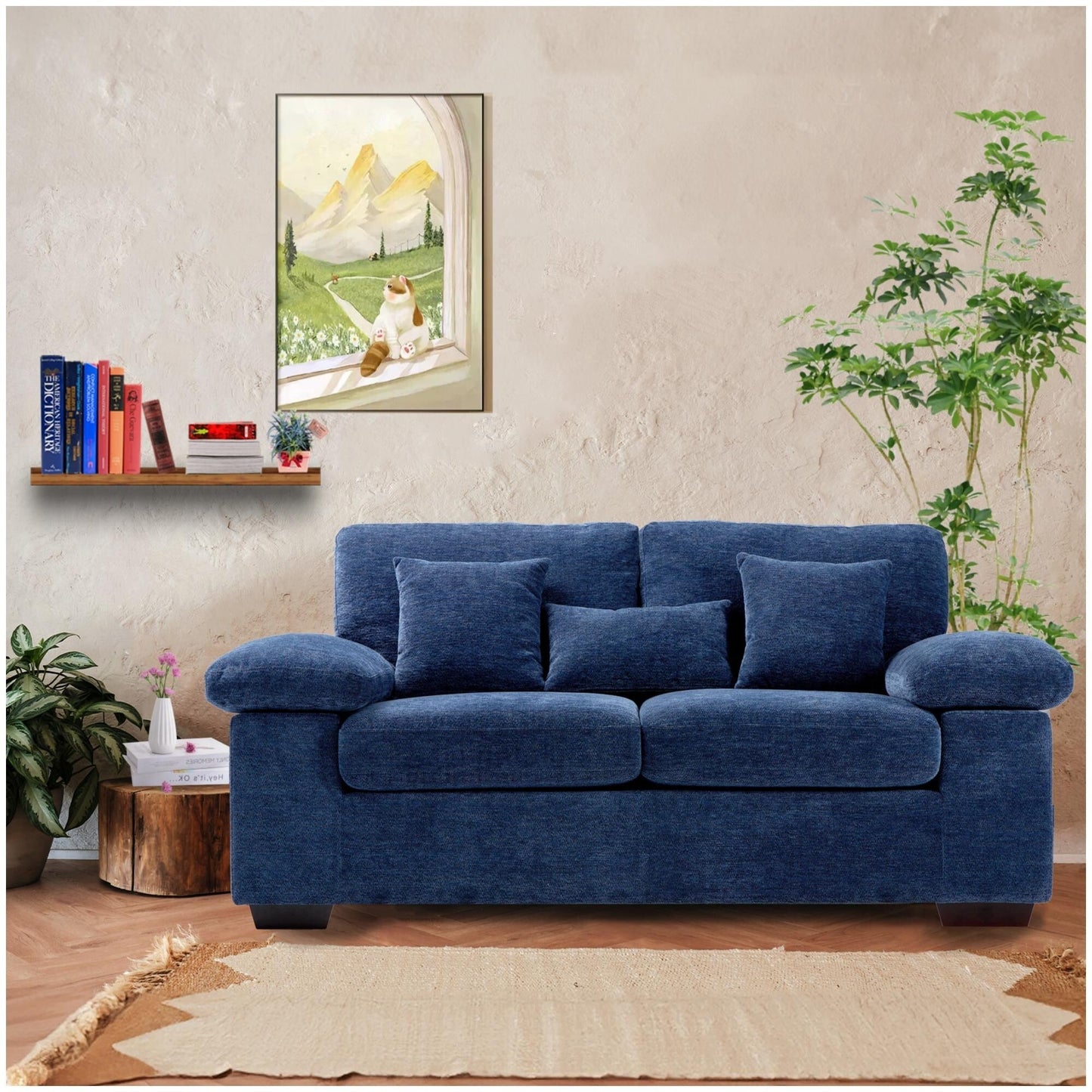Plush Chenille Loveseat 73 - Includes Bonus 3 Pillows & Removable Back Cushion - Living Room 2-Seater Sofa
