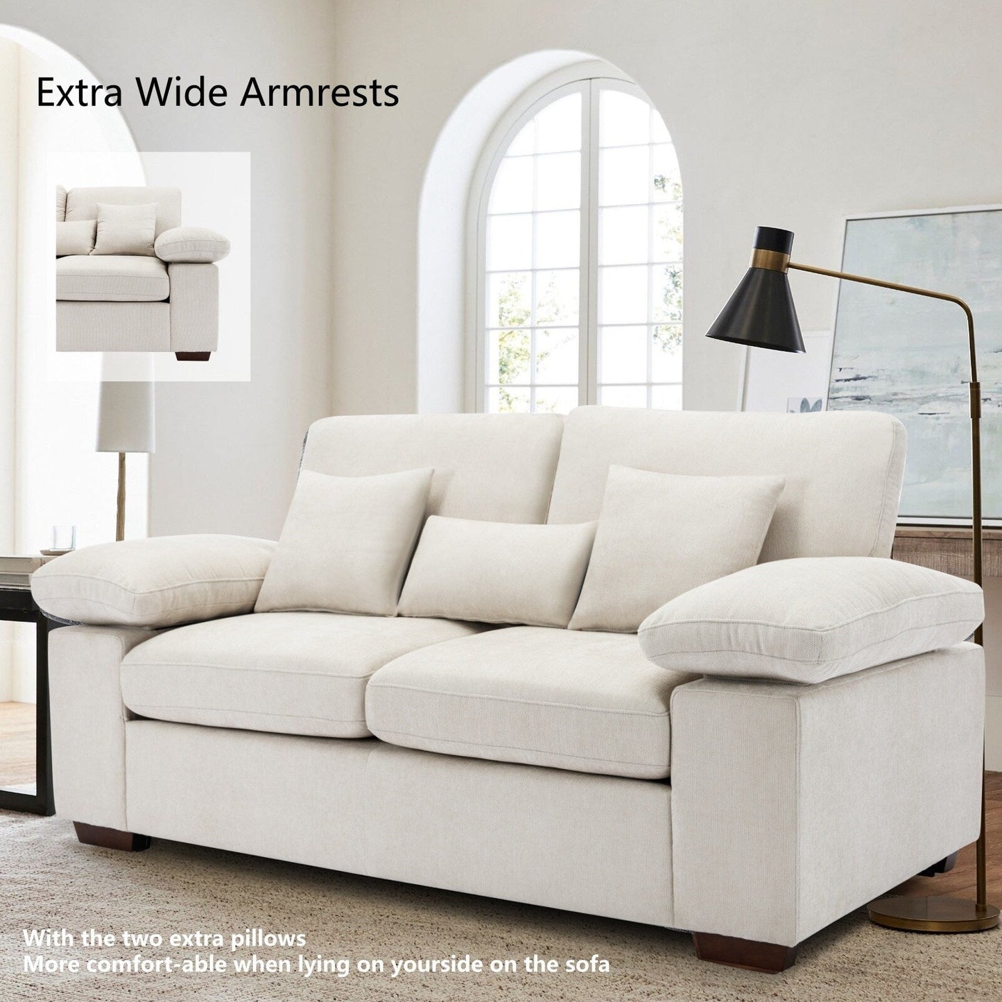 Plush Chenille Loveseat 73 - Includes Bonus 3 Pillows & Removable Back Cushion - Living Room 2-Seater Sofa
