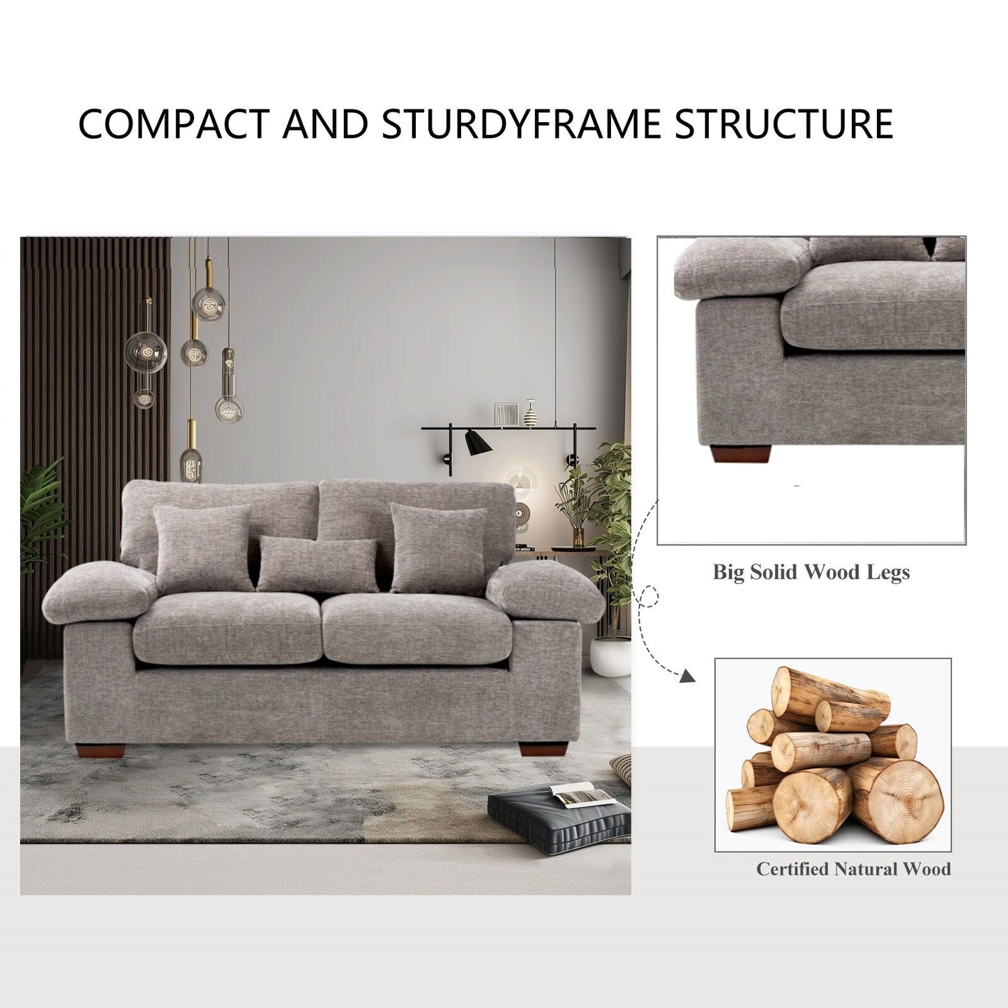 Plush Chenille Loveseat 73 - Includes Bonus 3 Pillows & Removable Back Cushion - Living Room 2-Seater Sofa