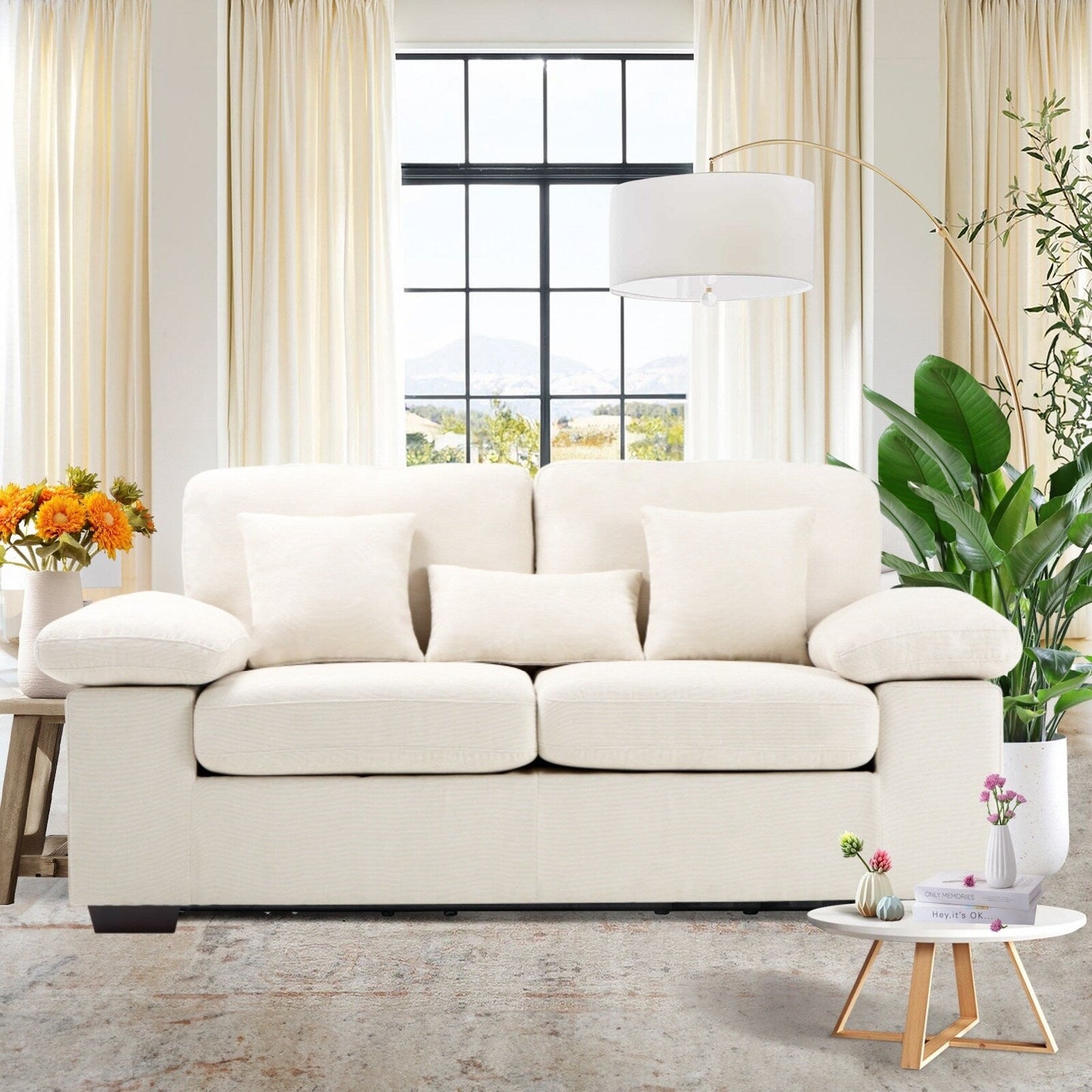 Plush Chenille Loveseat 73 - Includes Bonus 3 Pillows & Removable Back Cushion - Living Room 2-Seater Sofa