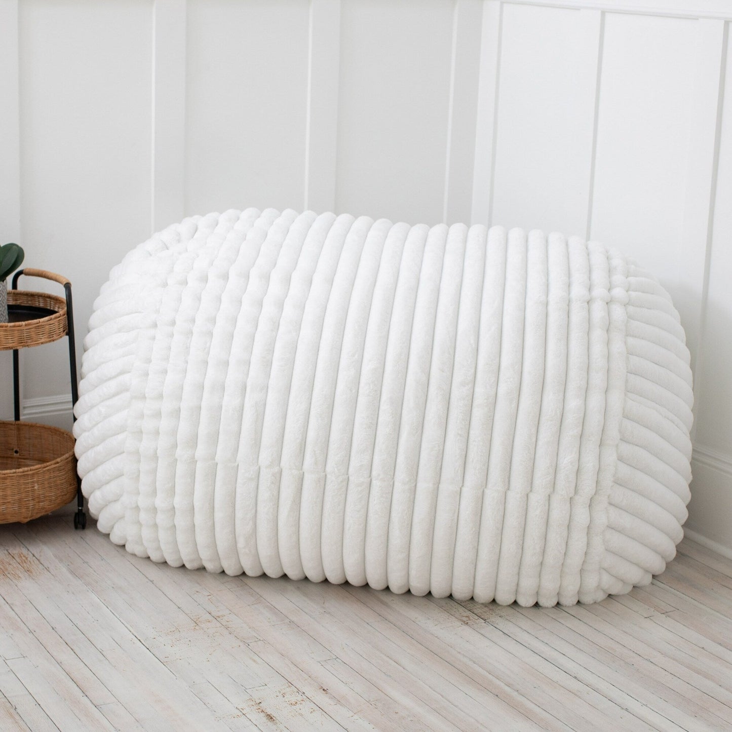 Plush Ribbed Faux Fur Bean Bag Loveseat - 64 - Cream