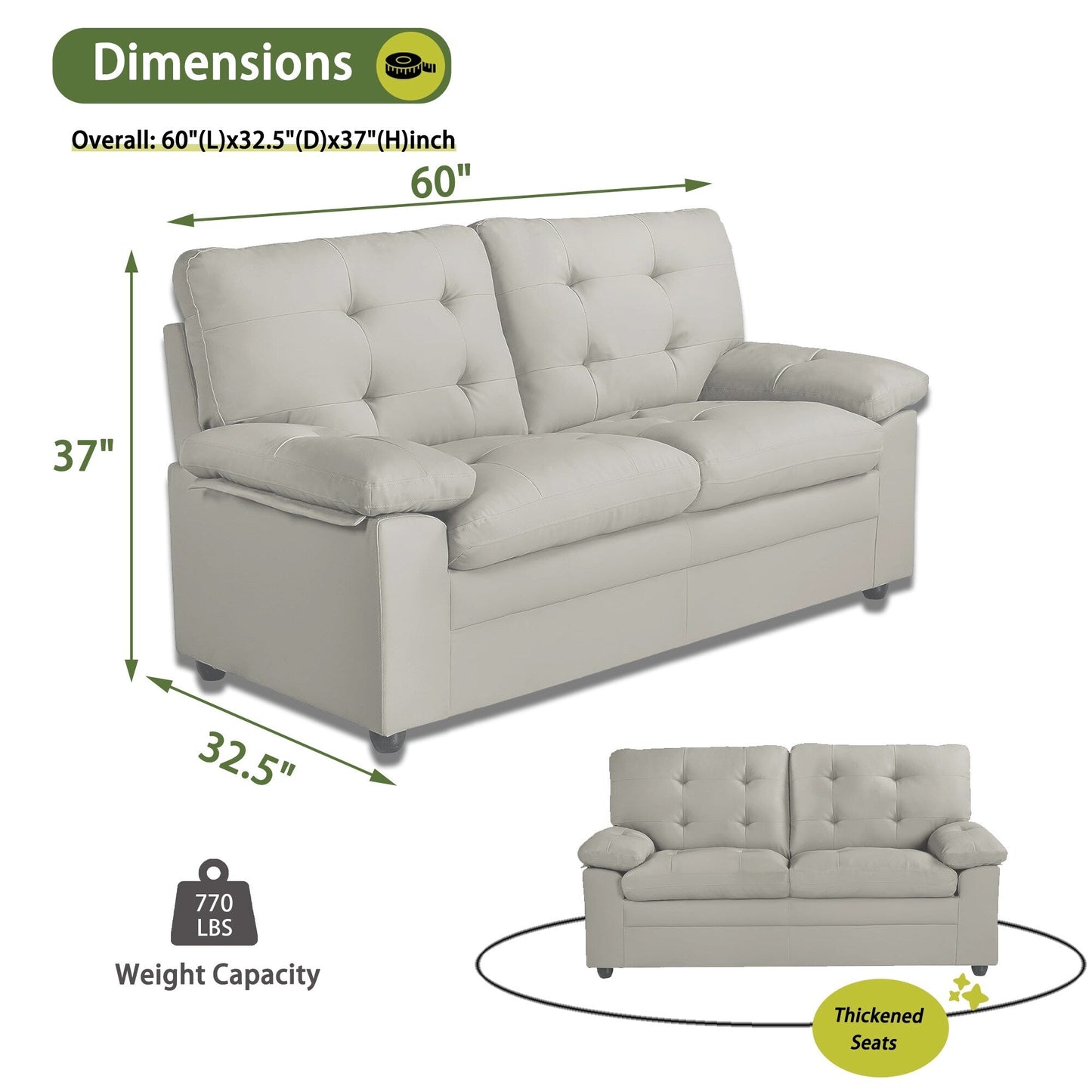 Plush Upholstered Loveseat with Faux Leather, Tufted Back, and Padded Arms - Cozy Seating for Living Room or Family Room.