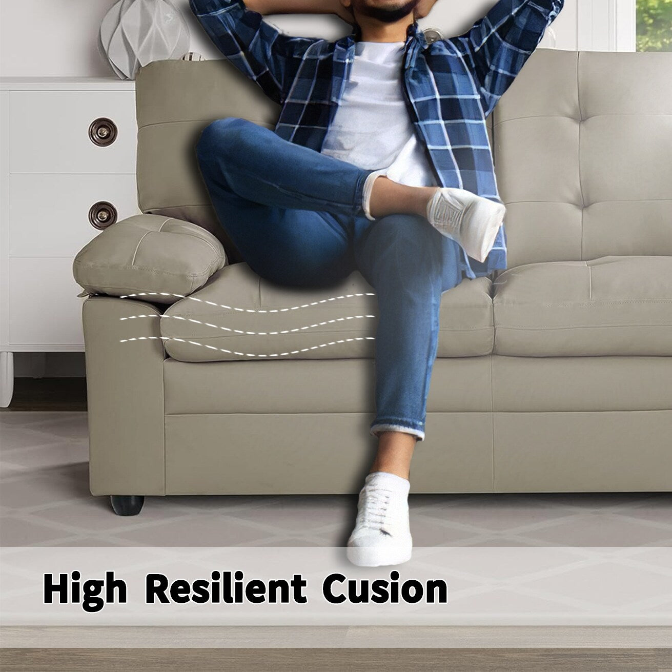 Plush Upholstered Loveseat with Faux Leather, Tufted Back, and Padded Arms - Cozy Seating for Living Room or Family Room.