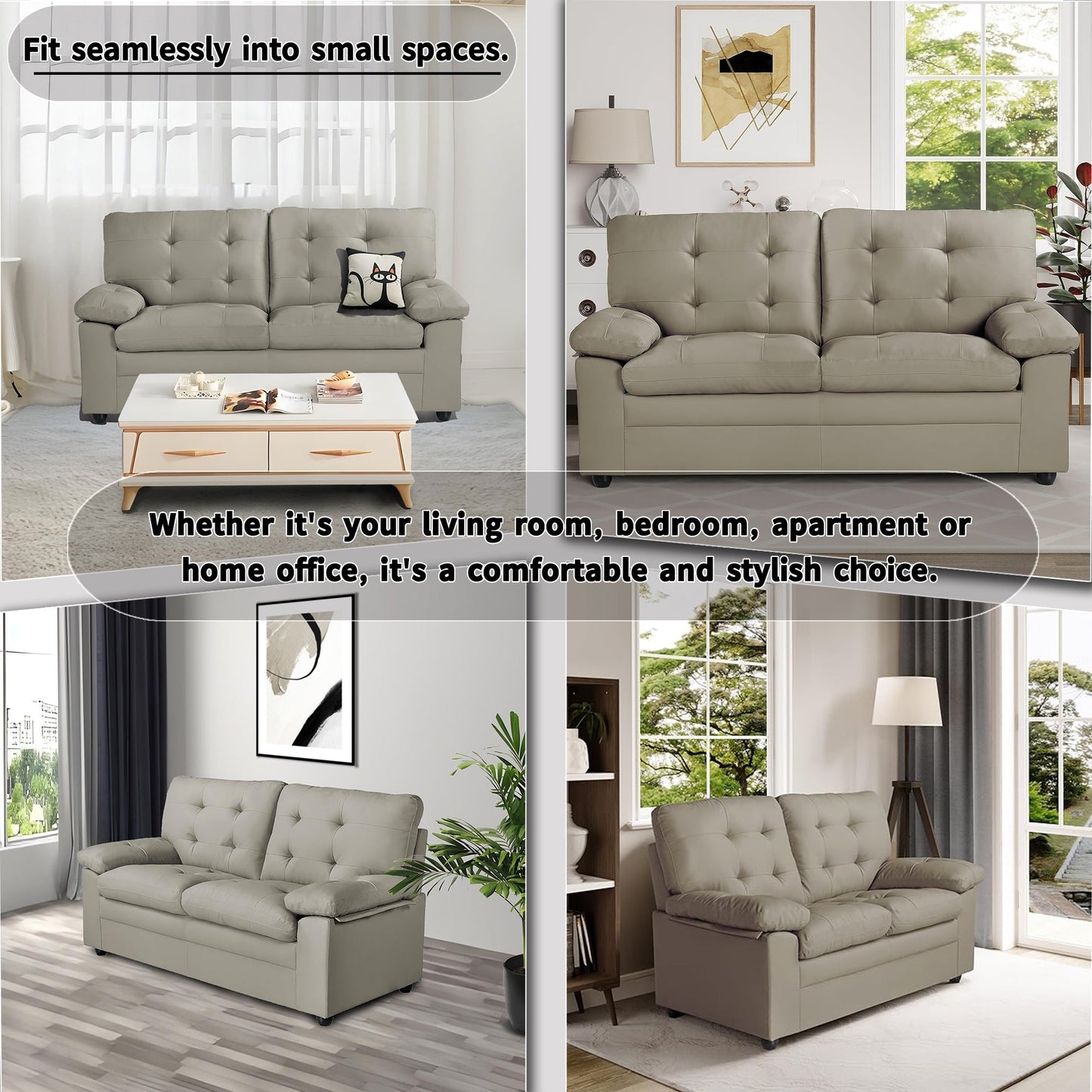 Plush Upholstered Loveseat with Faux Leather, Tufted Back, and Padded Arms - Cozy Seating for Living Room or Family Room.