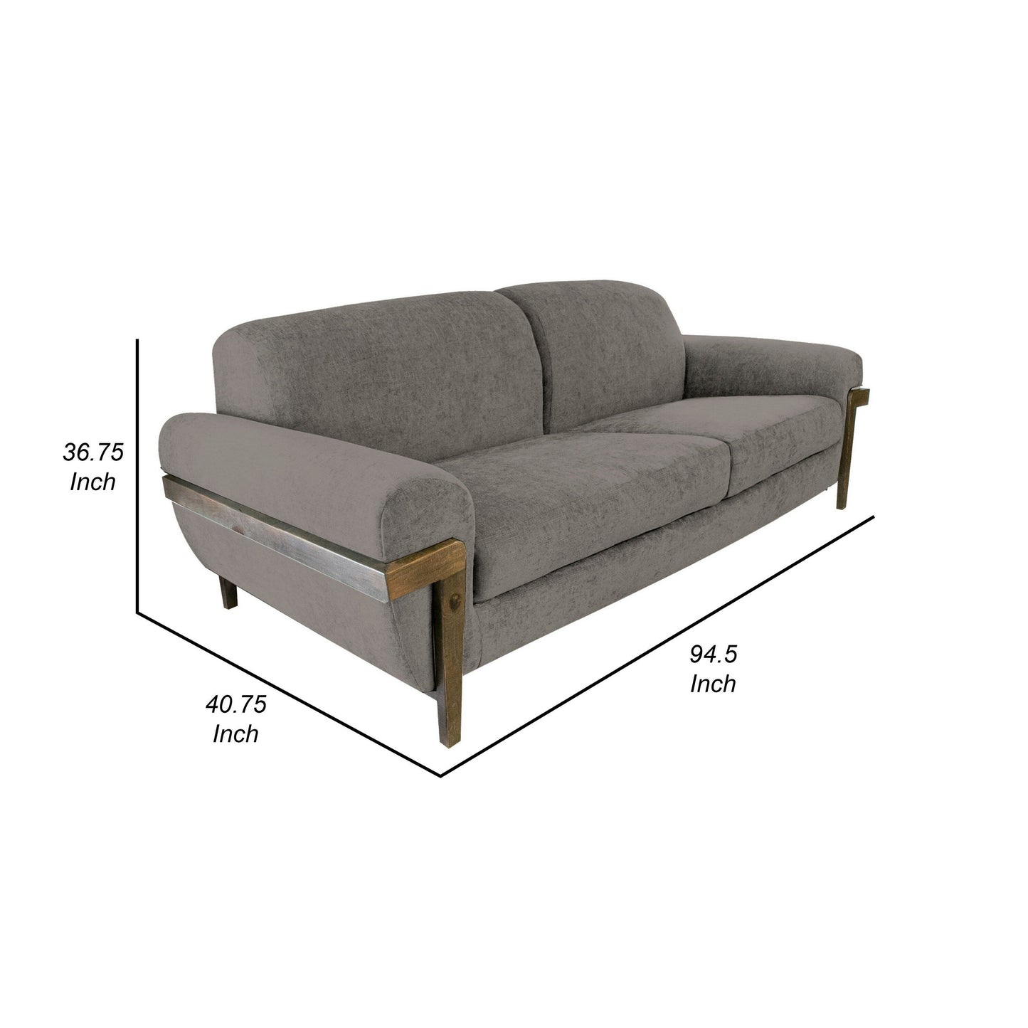 Pola Sofa, Almond Gray Polyester, Foam Cushions, Solid Pine Wood, 95 Inch