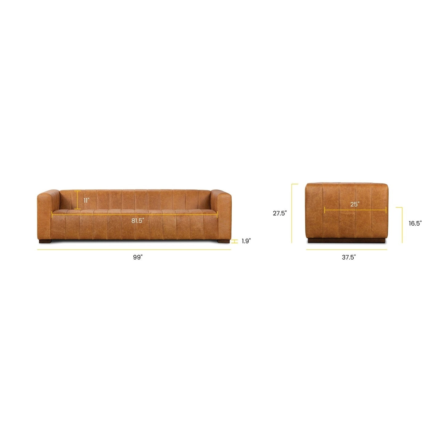 Poly & Bark Canale Sofa - Full Grain Genuine Italian Leather