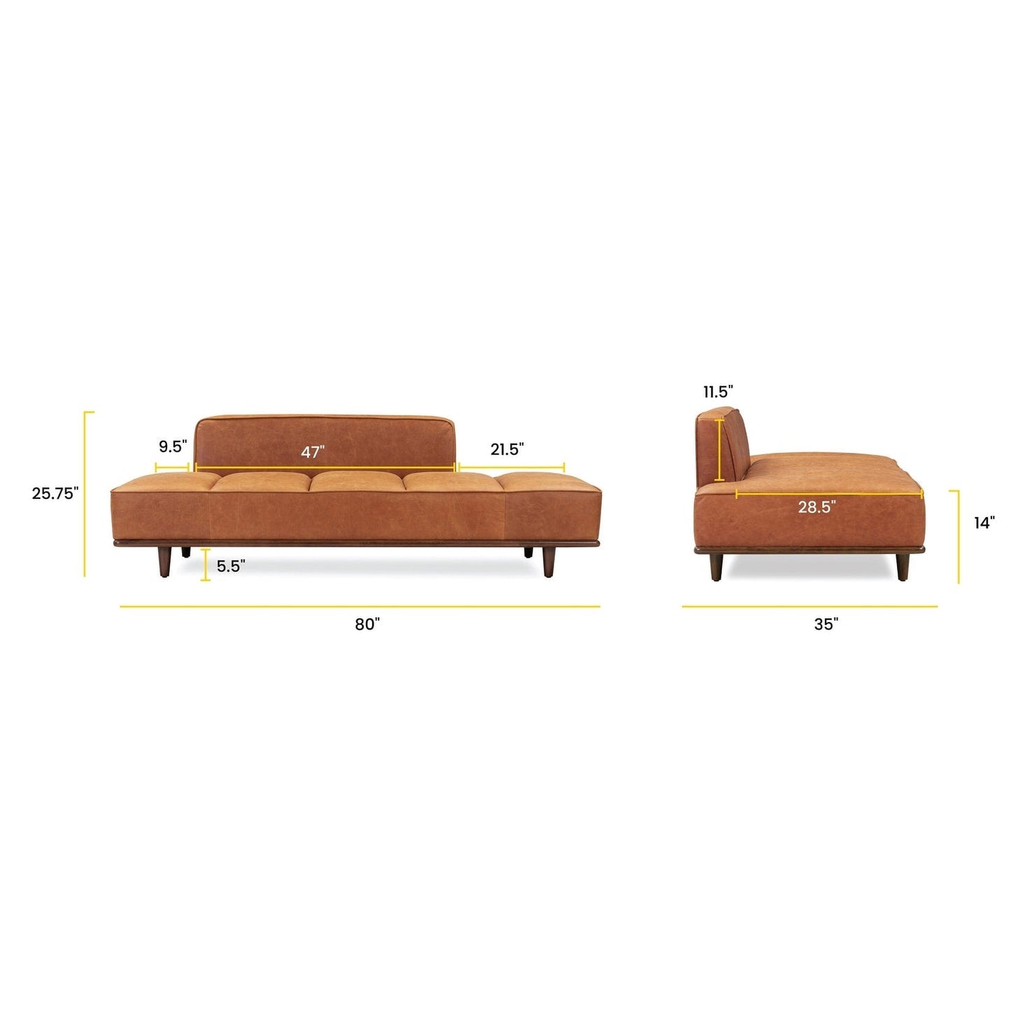 Poly & Bark Jasper Daybed - Full Grain Genuine Italian Leather