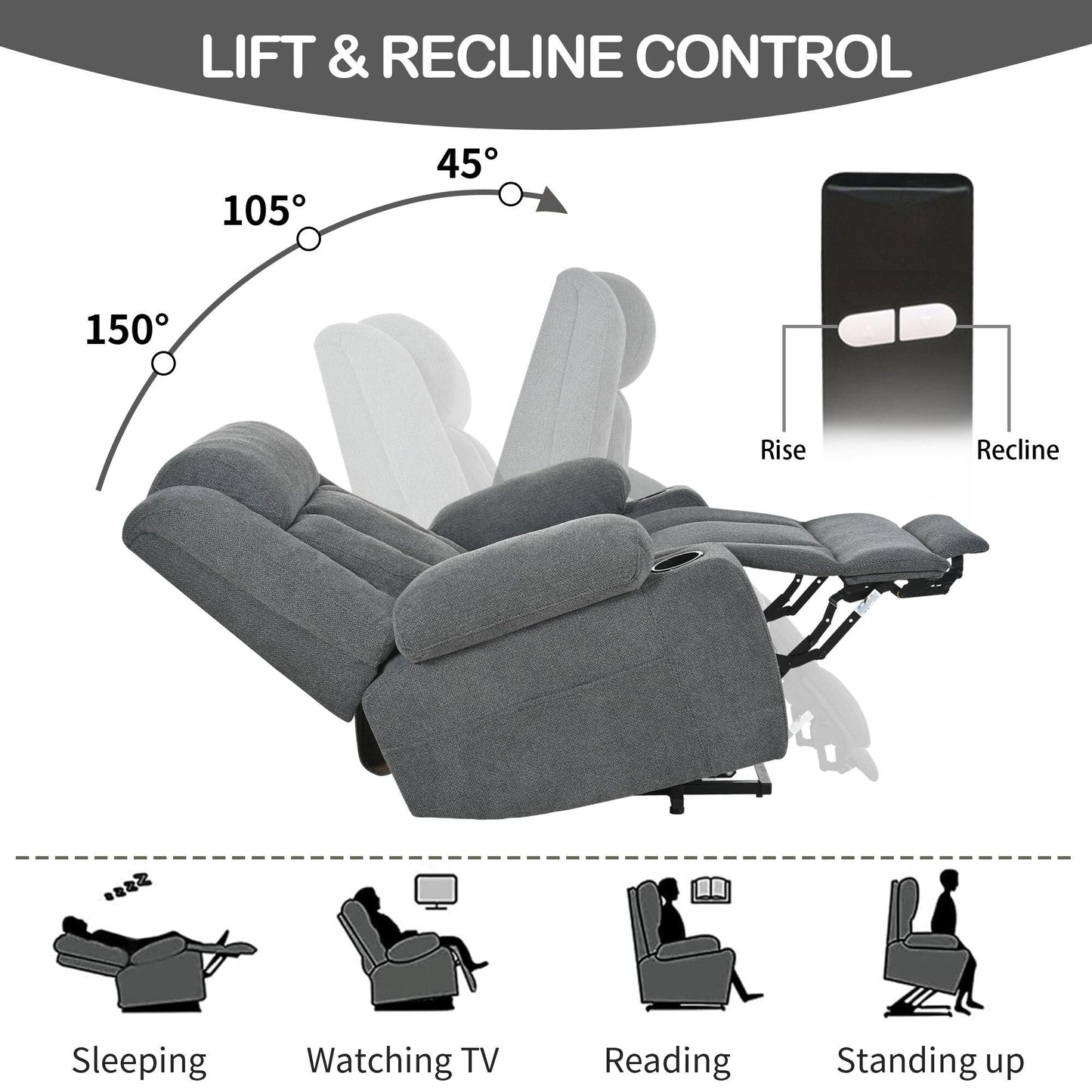 Power Lift Recliner Chair For Elderly,Fabric Lift Chairs W/ Extended Footrest With 2 Cup Holders,Side Pockets,Remote Control