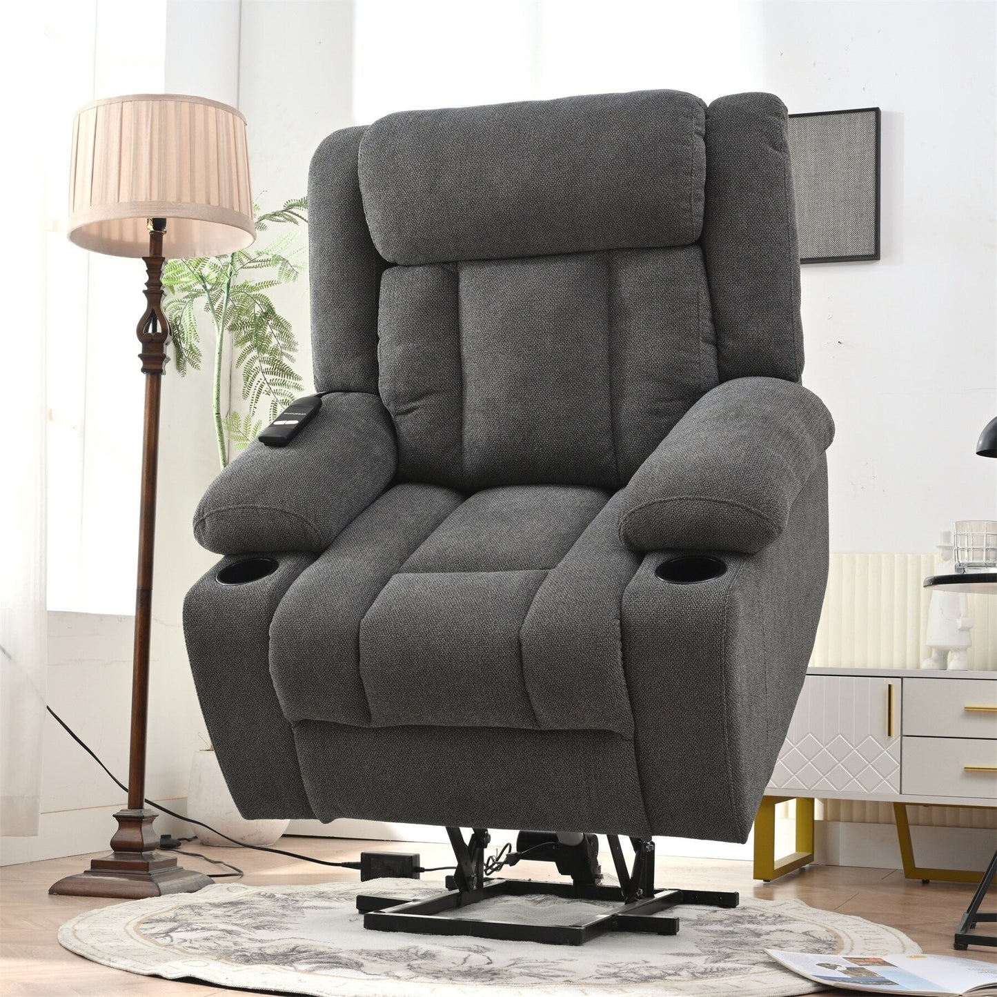 Power Lift Recliner Chair for Elderly, Classic Single Sofa,Home Theater Seat with 2 Cup Holders, Side Pockets, Remote Control