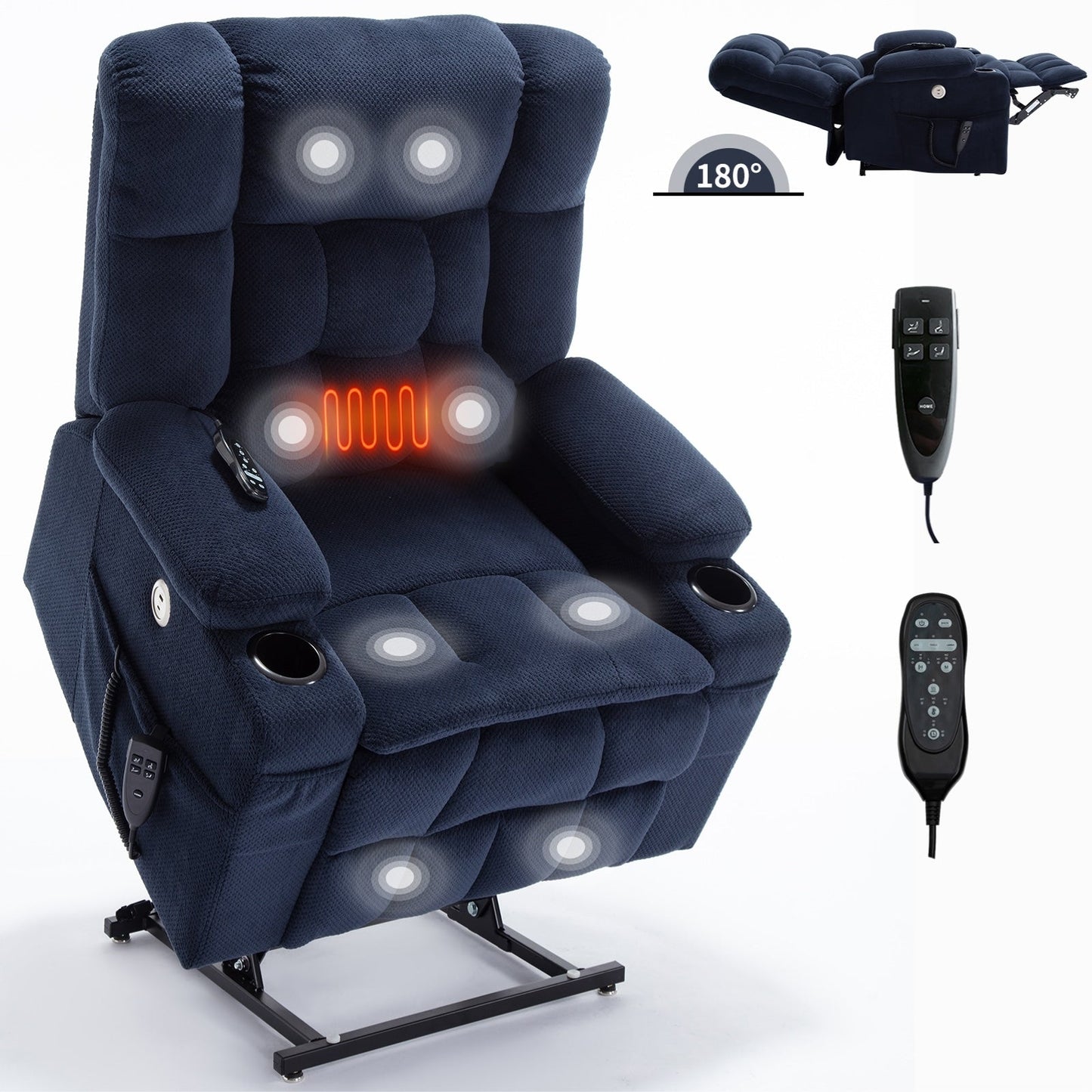 Power Lift Recliner Chair with Dual Motors, 8-Point Vibration Massage & Lumbar Heat, Dual Cup Holders & Side Pockets