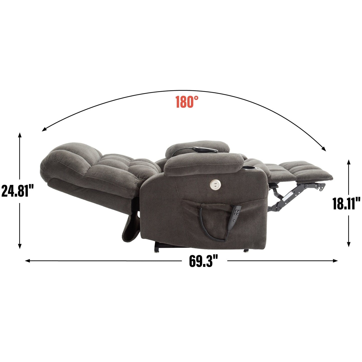 Power Lift Recliner Chair with Dual Motors, 8-Point Vibration Massage & Lumbar Heat, Dual Cup Holders & Side Pockets