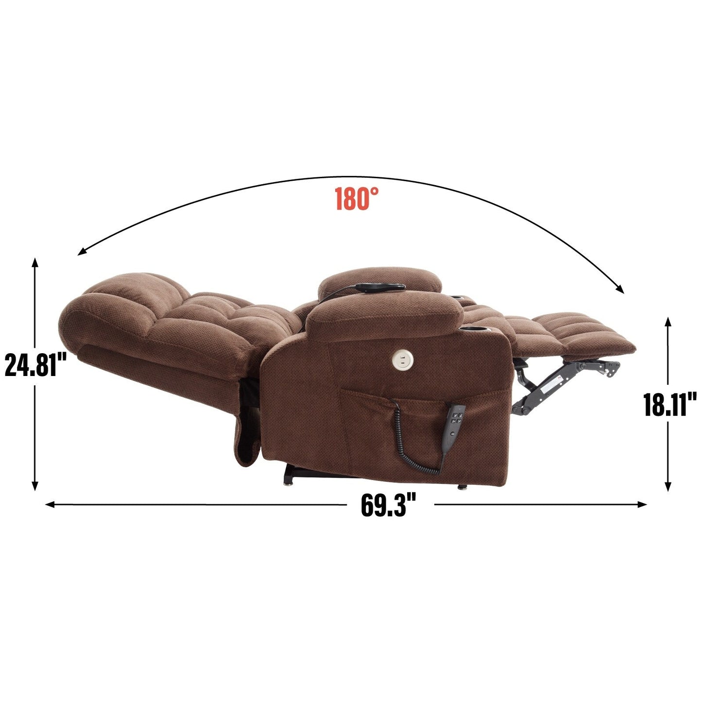 Power Lift Recliner Chair with Dual Motors, 8-Point Vibration Massage & Lumbar Heat, Dual Cup Holders & Side Pockets