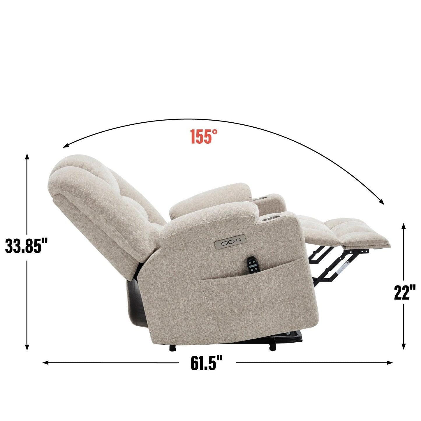 Power Lift Recliner Chair with Dual USB, Cup Holders & Chenille Fabric