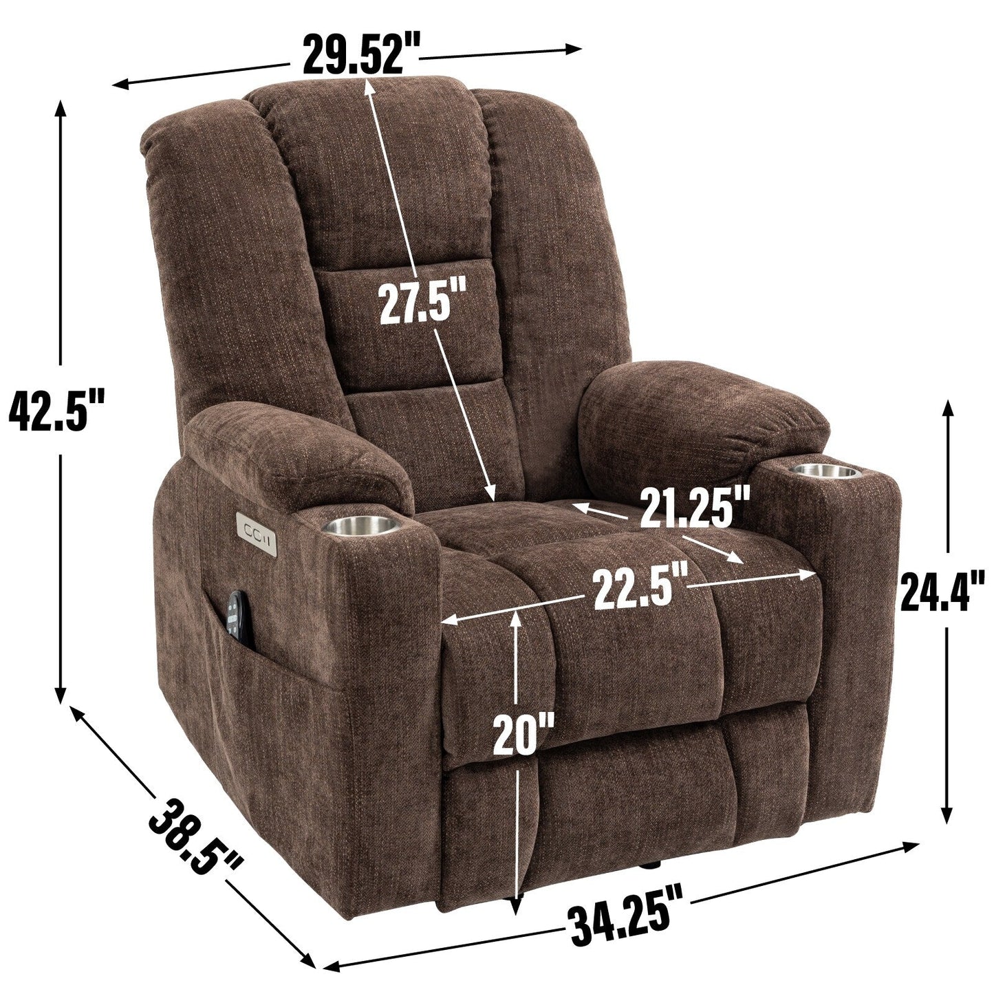 Power Lift Recliner Chair with Dual USB, Cup Holders & Chenille Fabric