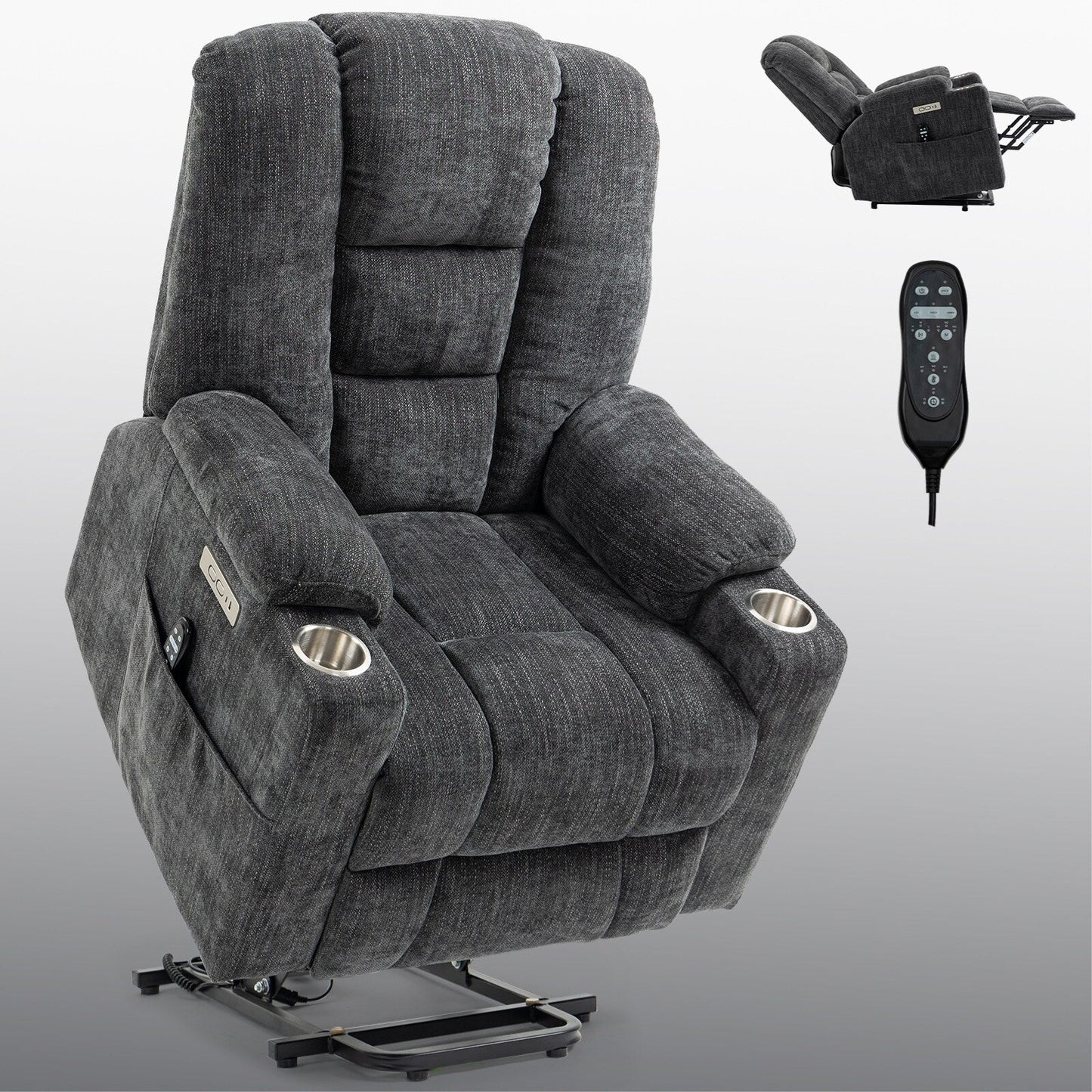 Power Lift Recliner Chair with Dual USB, Cup Holders & Chenille Fabric