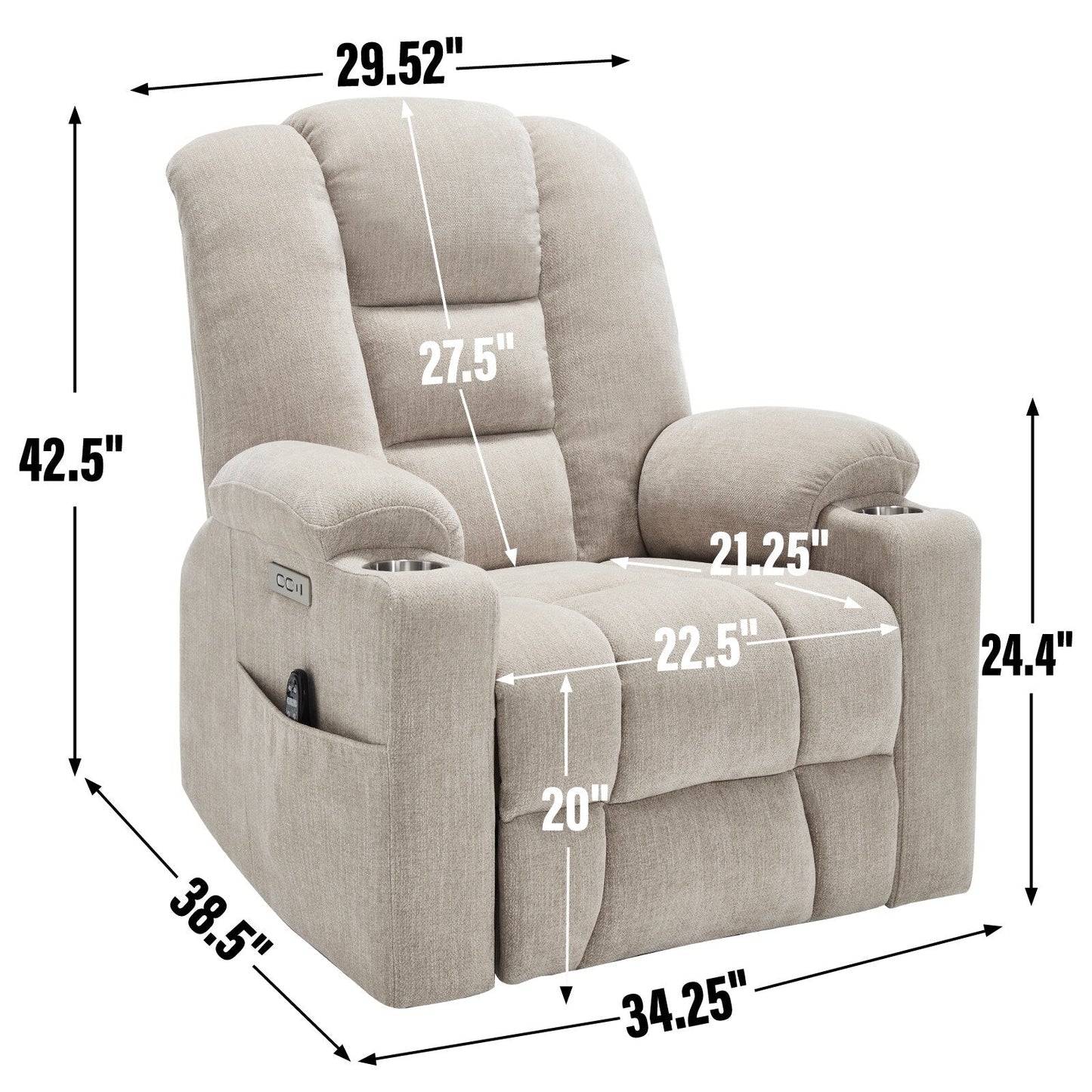 Power Lift Recliner Chair with Dual USB, Cup Holders & Chenille Fabric