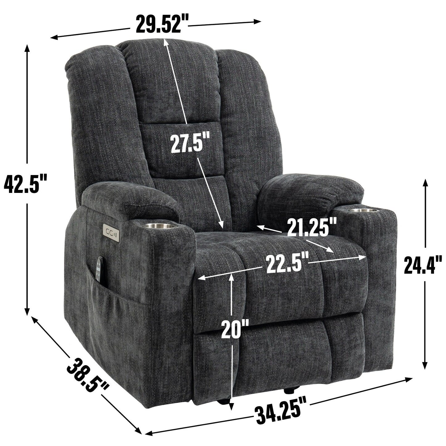 Power Lift Recliner Chair with Dual USB, Cup Holders & Chenille Fabric
