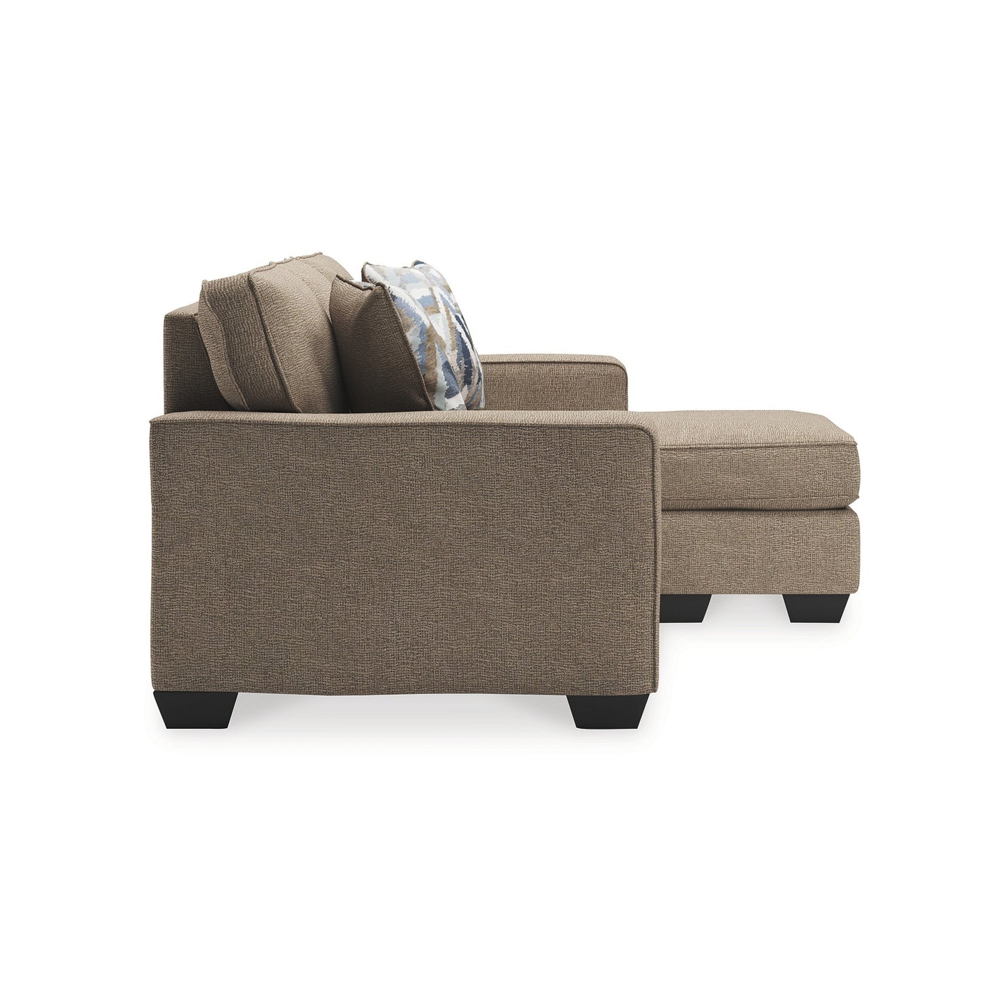 Qien Sofa Chaise, 2 Accent Pillows, Driftwood Brown Polyester 85 Inch