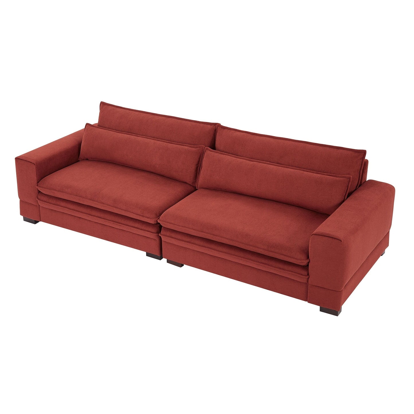 Red 104.72 Modern Fabric 4-Seater Sofa with Cushion Back and Solid Wood Legs