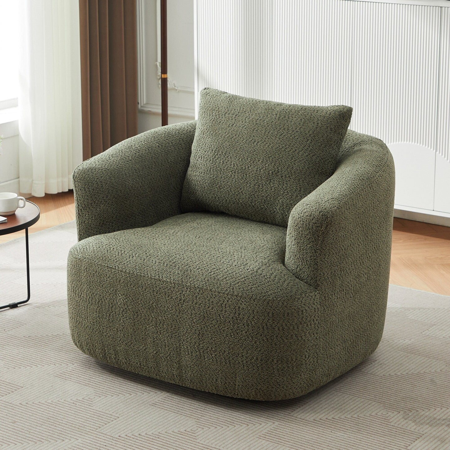 Roomfitters 360° Chenille Upholstered Swivel Barrel Chair Accent Sofa with Throw Pillow for Living Room Bedroom Office Hotel
