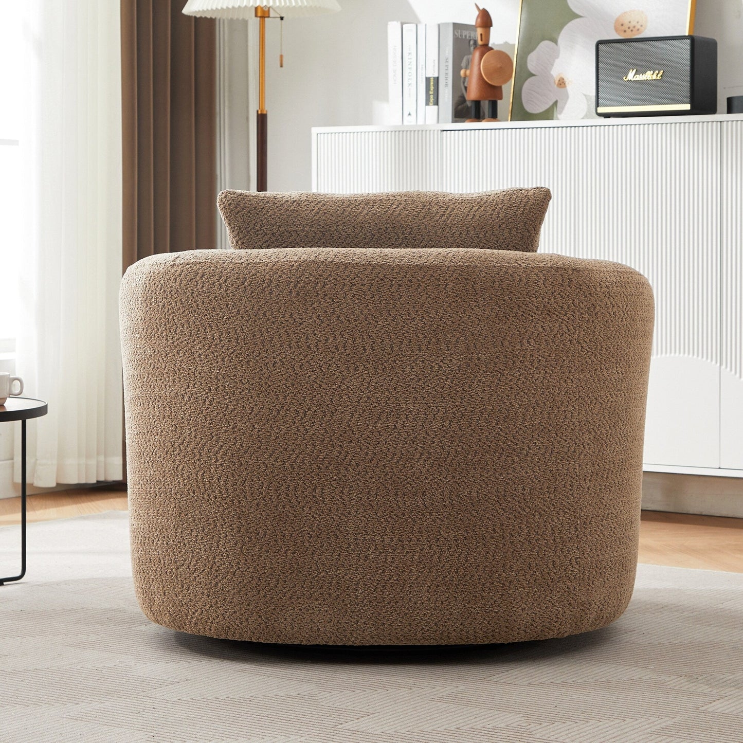 Roomfitters 360° Chenille Upholstered Swivel Barrel Chair Accent Sofa with Throw Pillow for Living Room Bedroom Office Hotel
