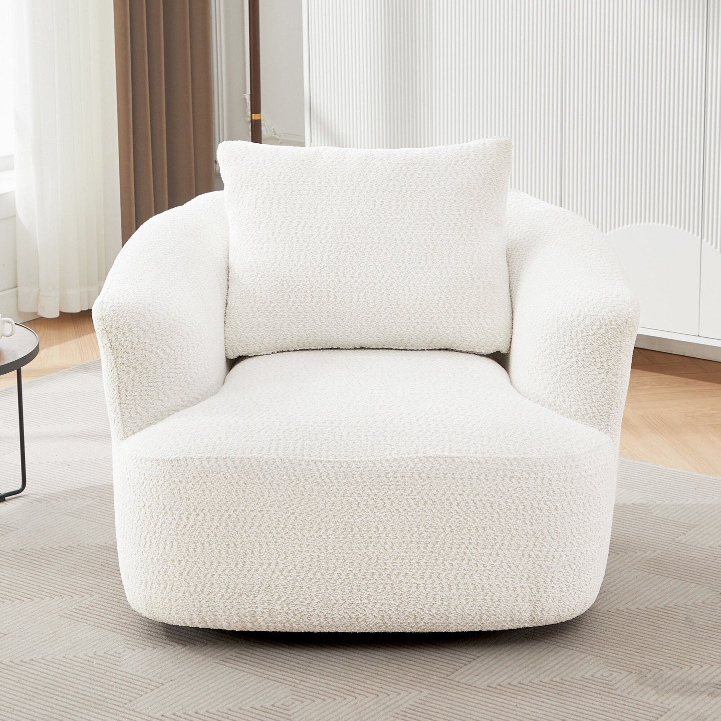 Roomfitters 360° Chenille Upholstered Swivel Barrel Chair Accent Sofa with Throw Pillow for Living Room Bedroom Office Hotel