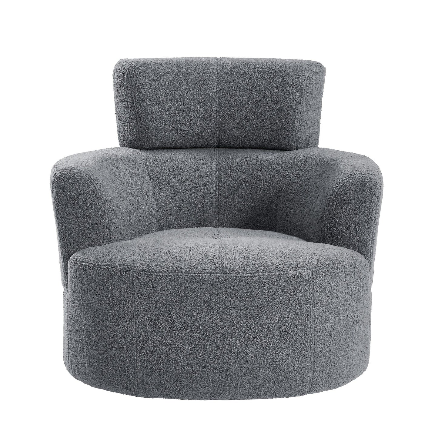 Roomfitters 360° Upholstered Swivel Barrel Accent Chair with Adjustable Headrest for Living Room