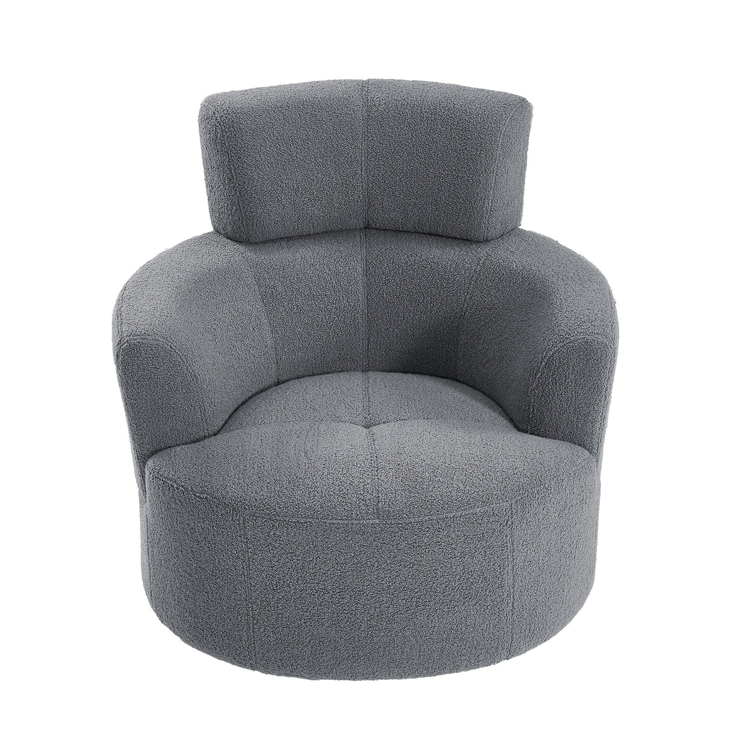 Roomfitters 360° Upholstered Swivel Barrel Accent Chair with Adjustable Headrest for Living Room