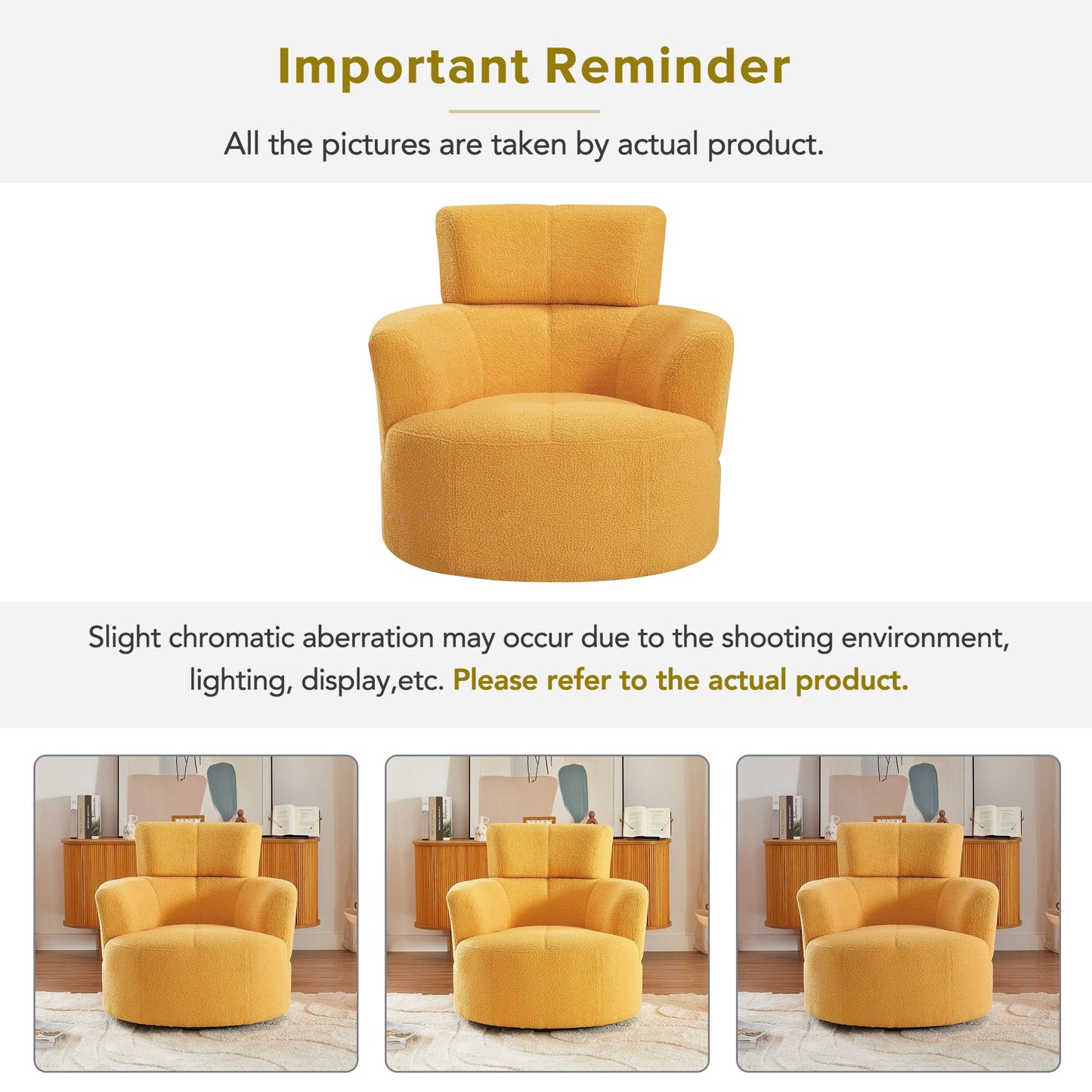 Roomfitters 360° Upholstered Swivel Barrel Accent Chair with Adjustable Headrest for Living Room