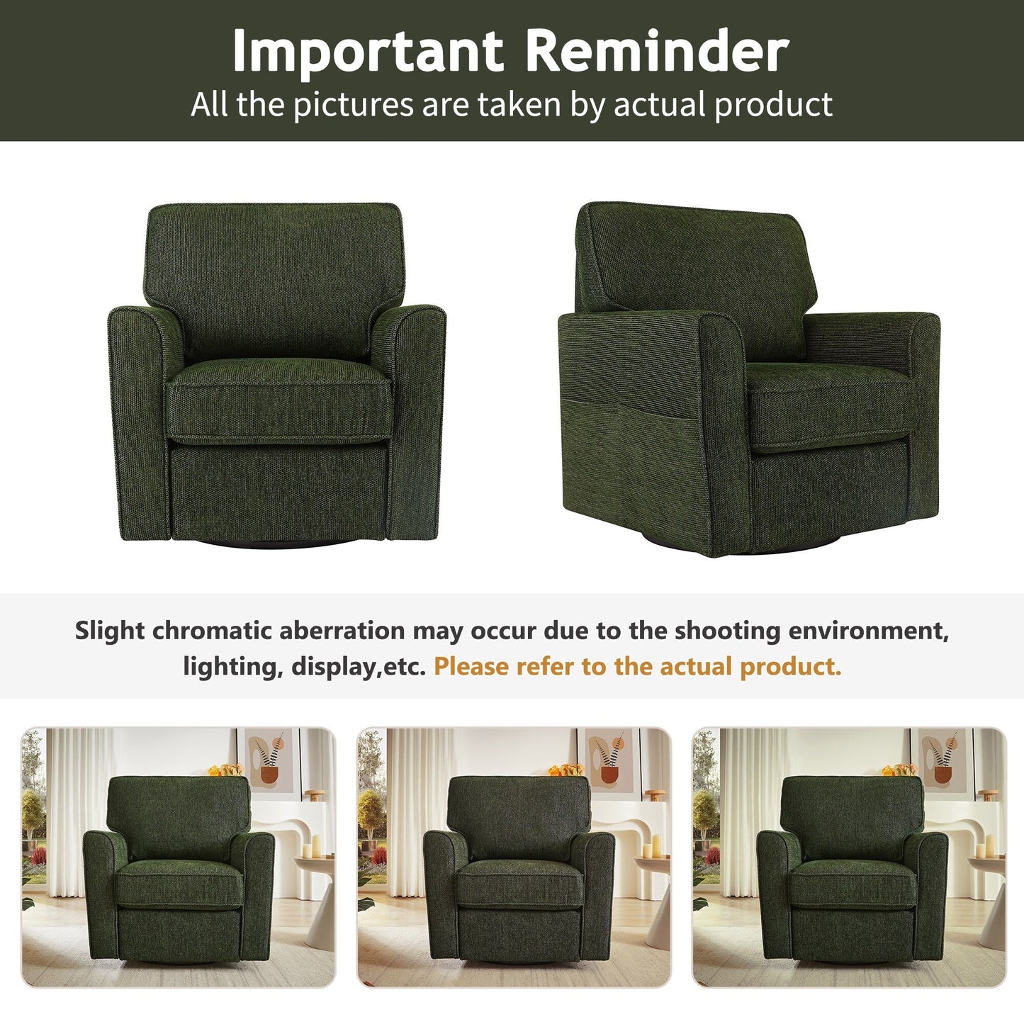 Roomfitters 360° Upholstered Swivel Barrel Armchair Accent Chair with Side Pockets for Living Room Bedroom Office Hotel
