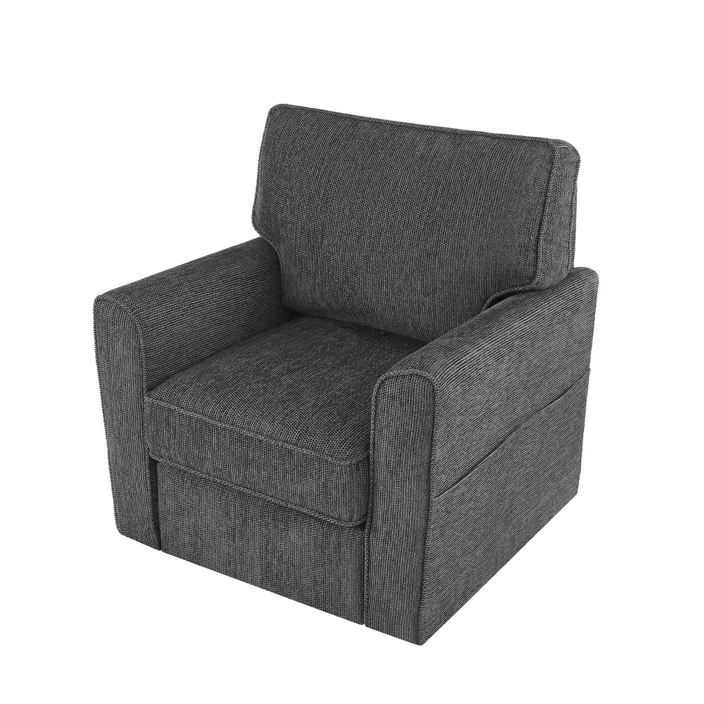 Roomfitters 360° Upholstered Swivel Barrel Armchair Accent Chair with Side Pockets for Living Room Bedroom Office Hotel