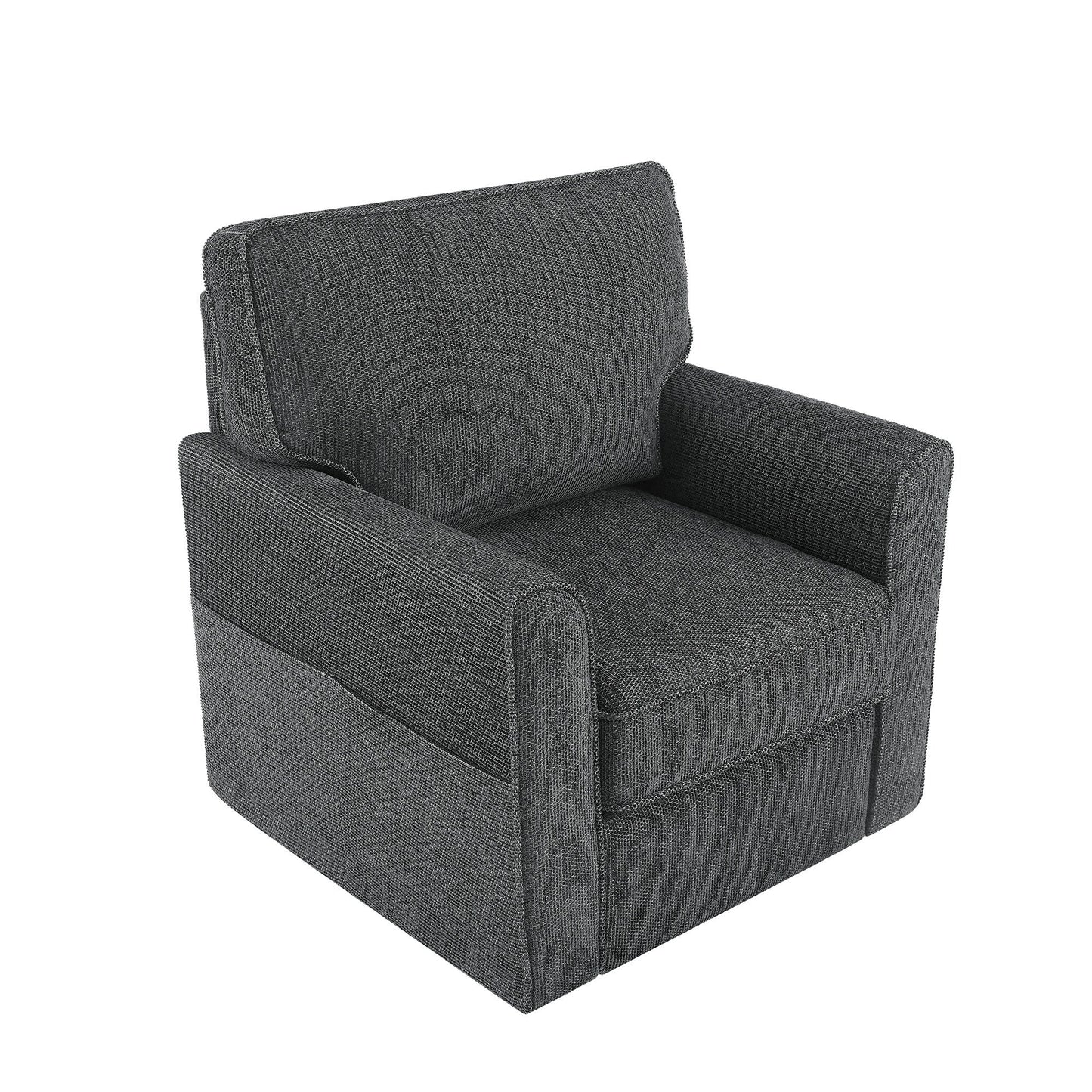 Roomfitters 360° Upholstered Swivel Barrel Armchair Accent Chair with Side Pockets for Living Room Bedroom Office Hotel