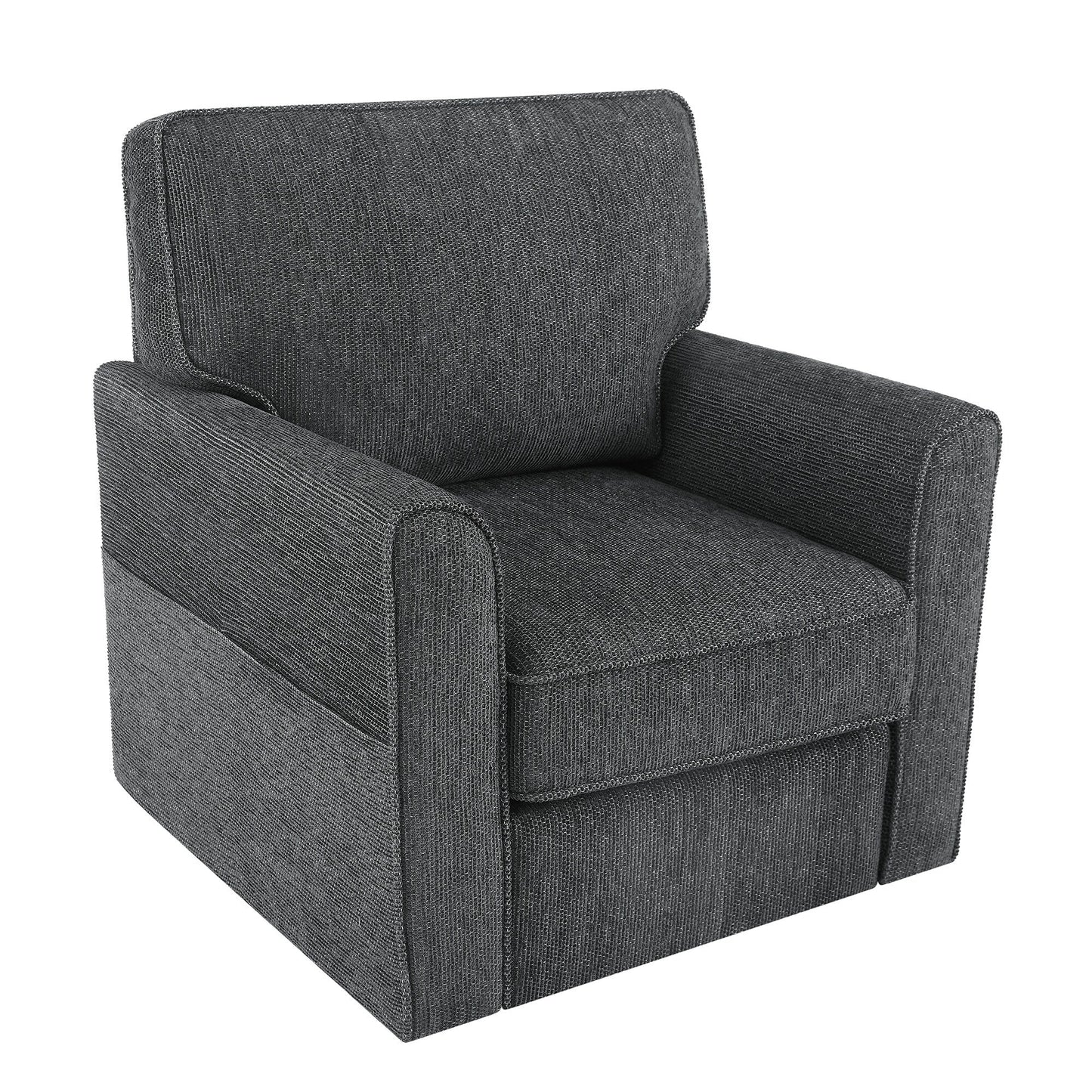 Roomfitters 360° Upholstered Swivel Barrel Armchair Accent Chair with Side Pockets for Living Room Bedroom Office Hotel