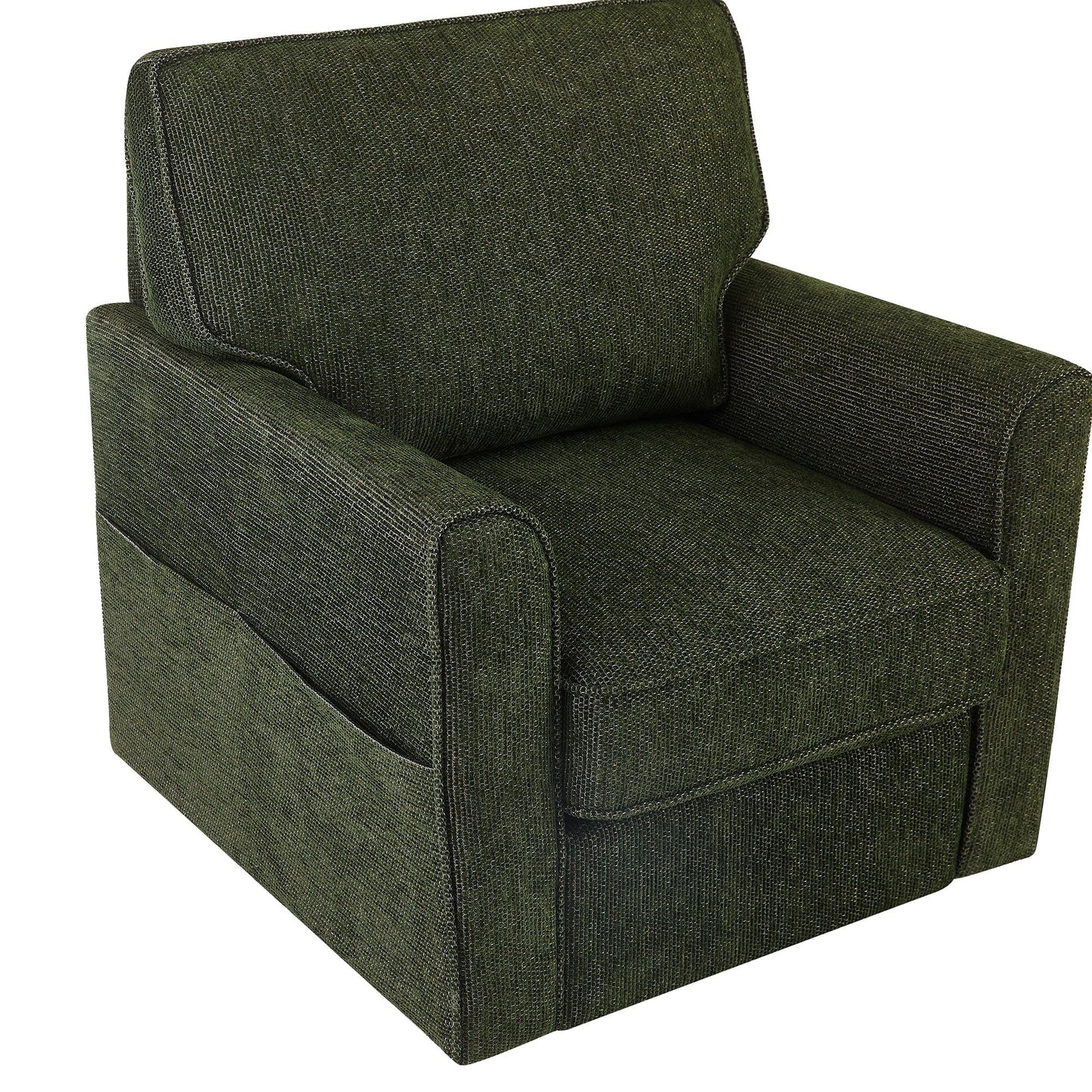 Roomfitters 360° Upholstered Swivel Barrel Armchair Accent Chair with Side Pockets for Living Room Bedroom Office Hotel